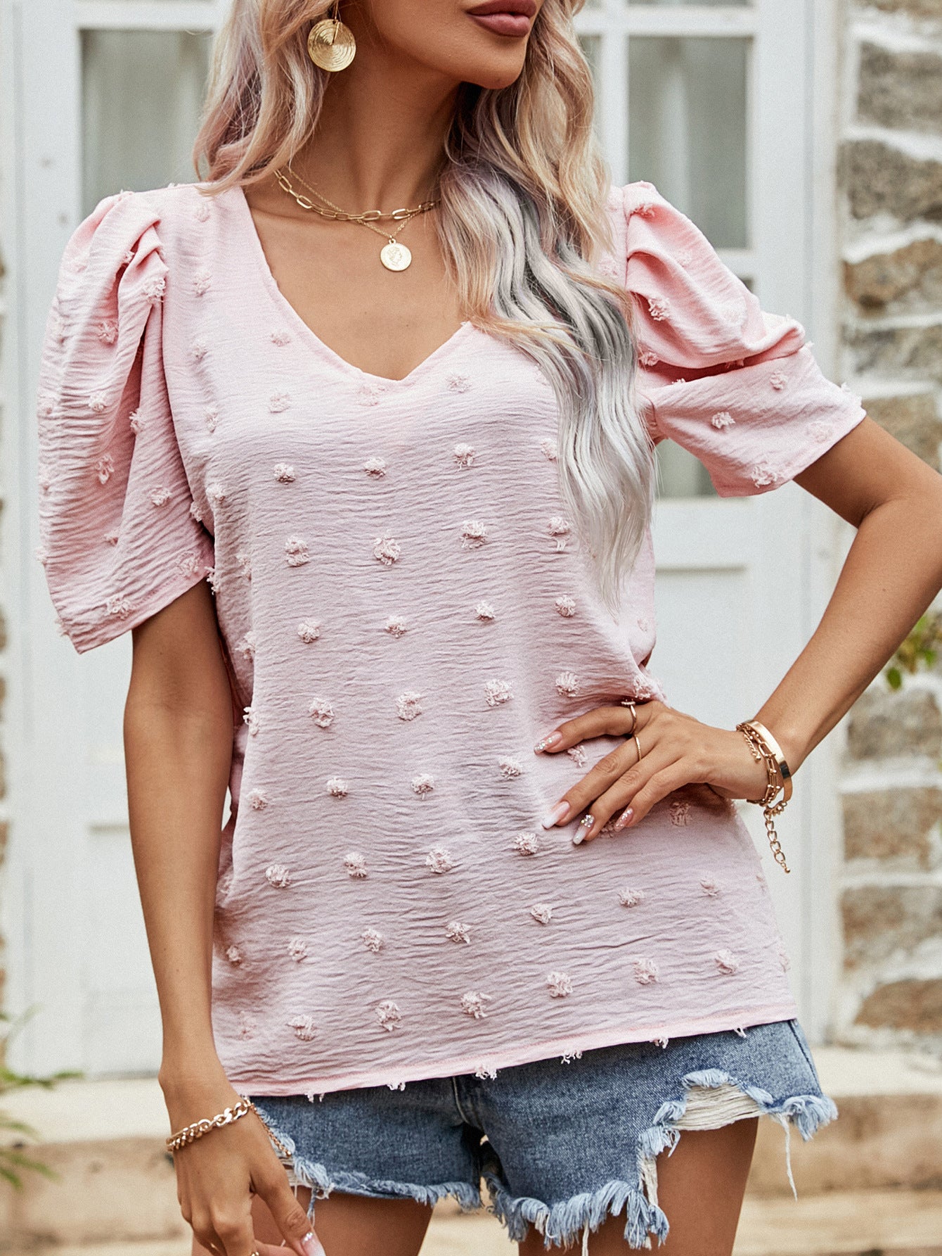 Swiss Dot Short Puff Sleeve Top - 3 Colors