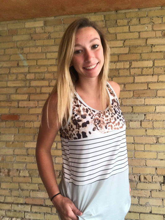 Skyblue Leopard Stripe Tank Top Lily Clothing
