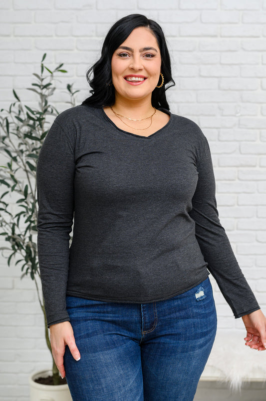 Alpine Raw Edge Long Sleeve Tee in Charcoal - Shop All Around Divas