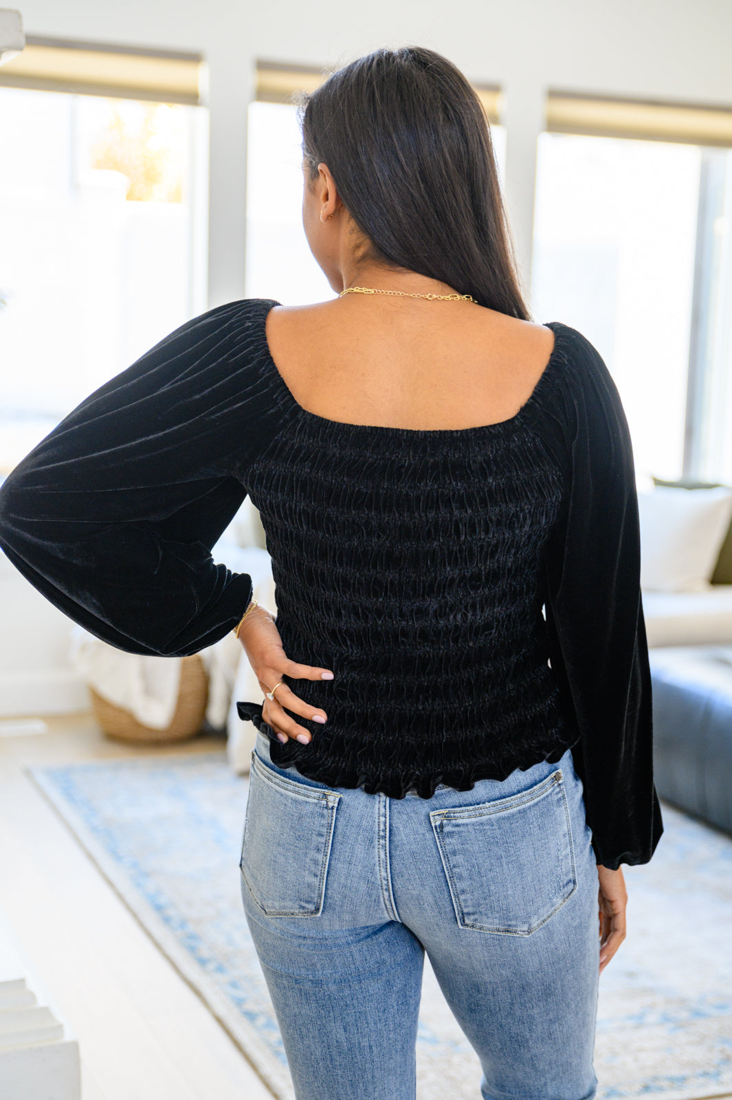 Believe In Miracles Smocked Velvet Top In Black - Shop All Around Divas