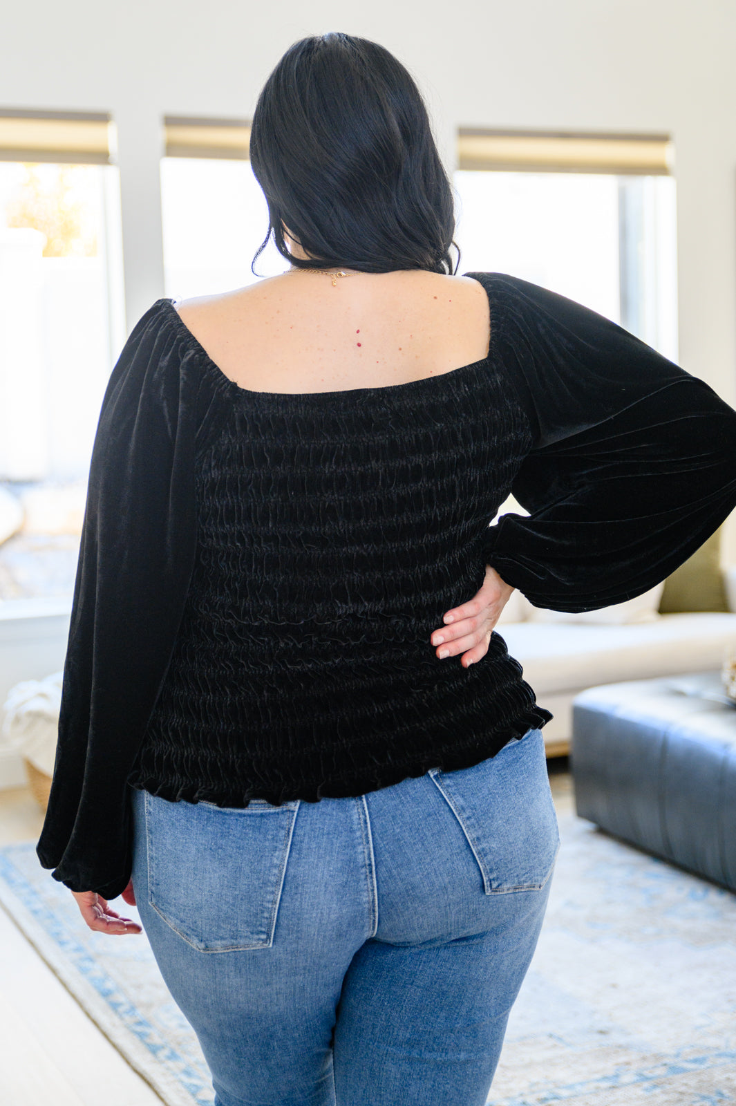 Believe In Miracles Smocked Velvet Top In Black - Shop All Around Divas