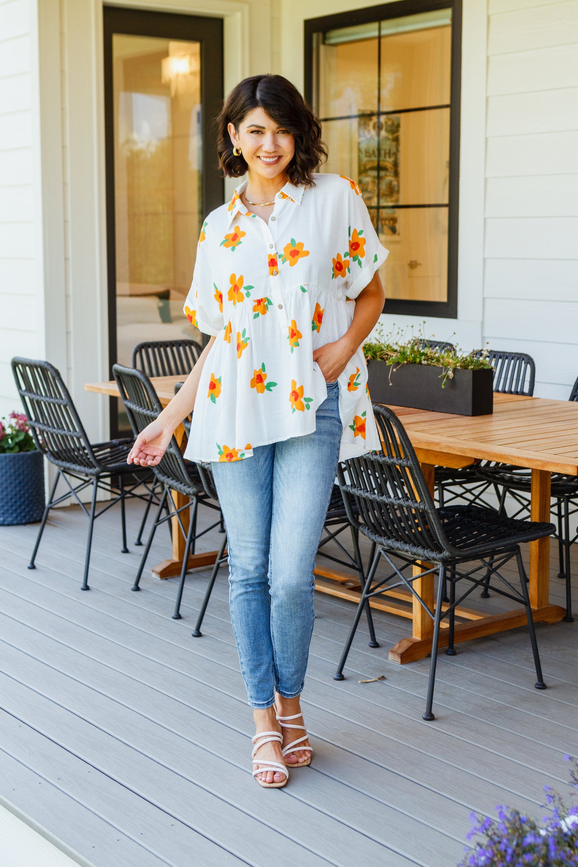 Blissed Out Button Up Babydoll Tunic - Shop All Around Divas