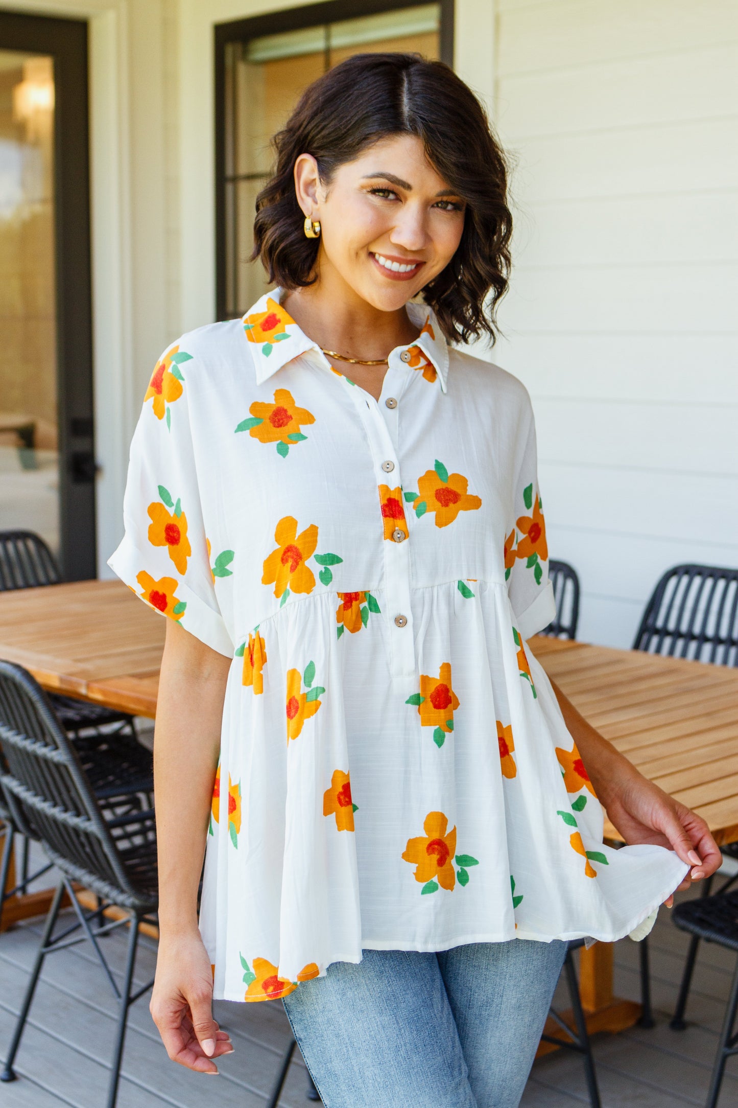 Blissed Out Button Up Babydoll Tunic - Shop All Around Divas