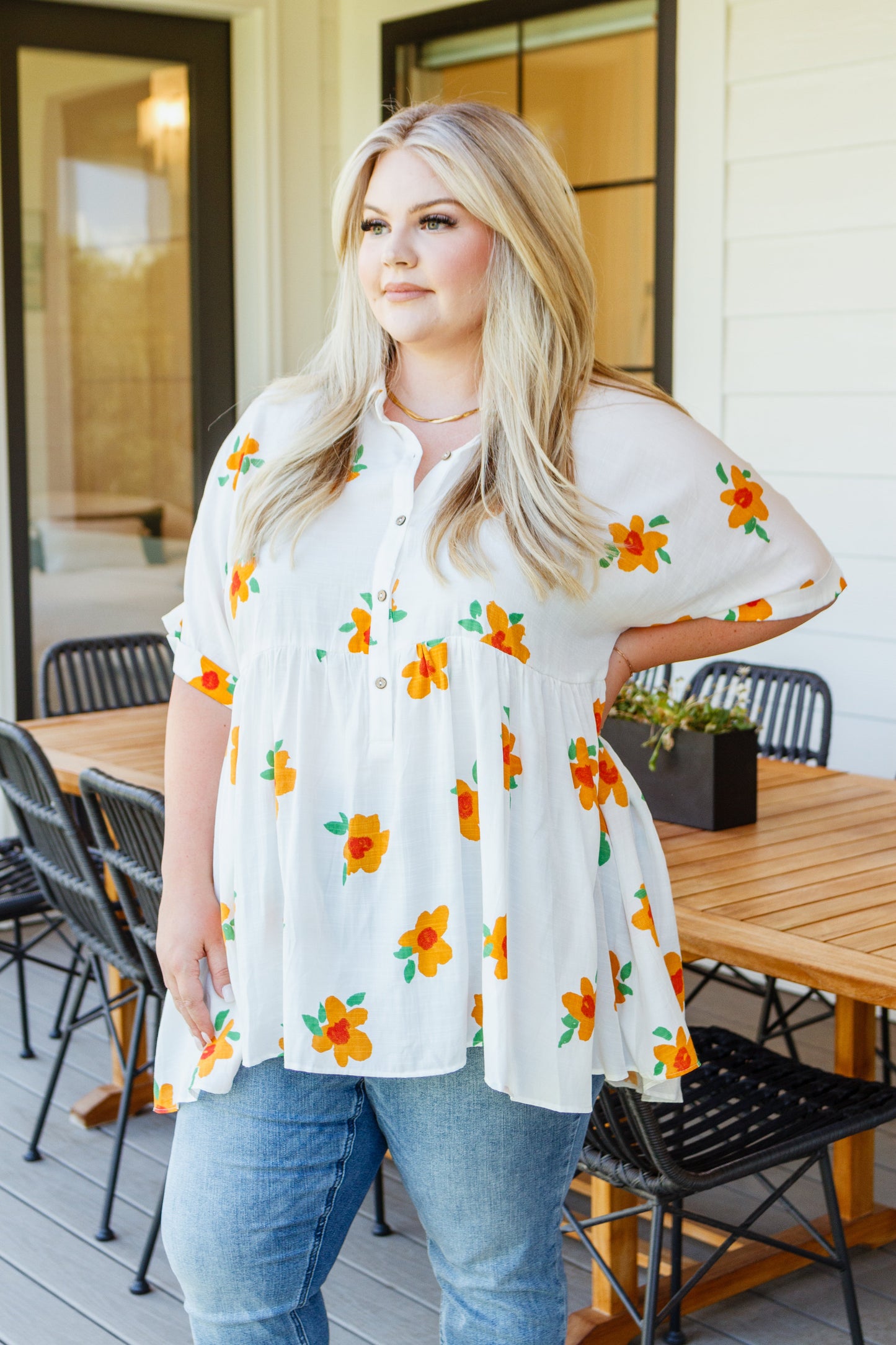 Blissed Out Button Up Babydoll Tunic - Shop All Around Divas