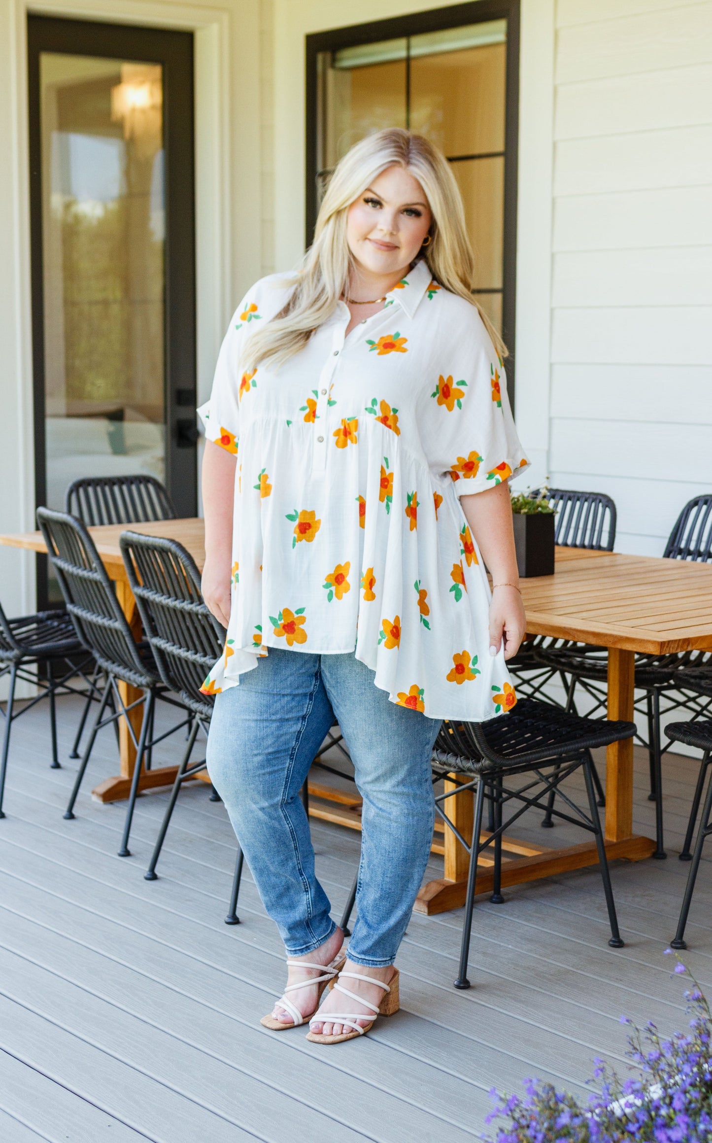 Blissed Out Button Up Babydoll Tunic - Shop All Around Divas