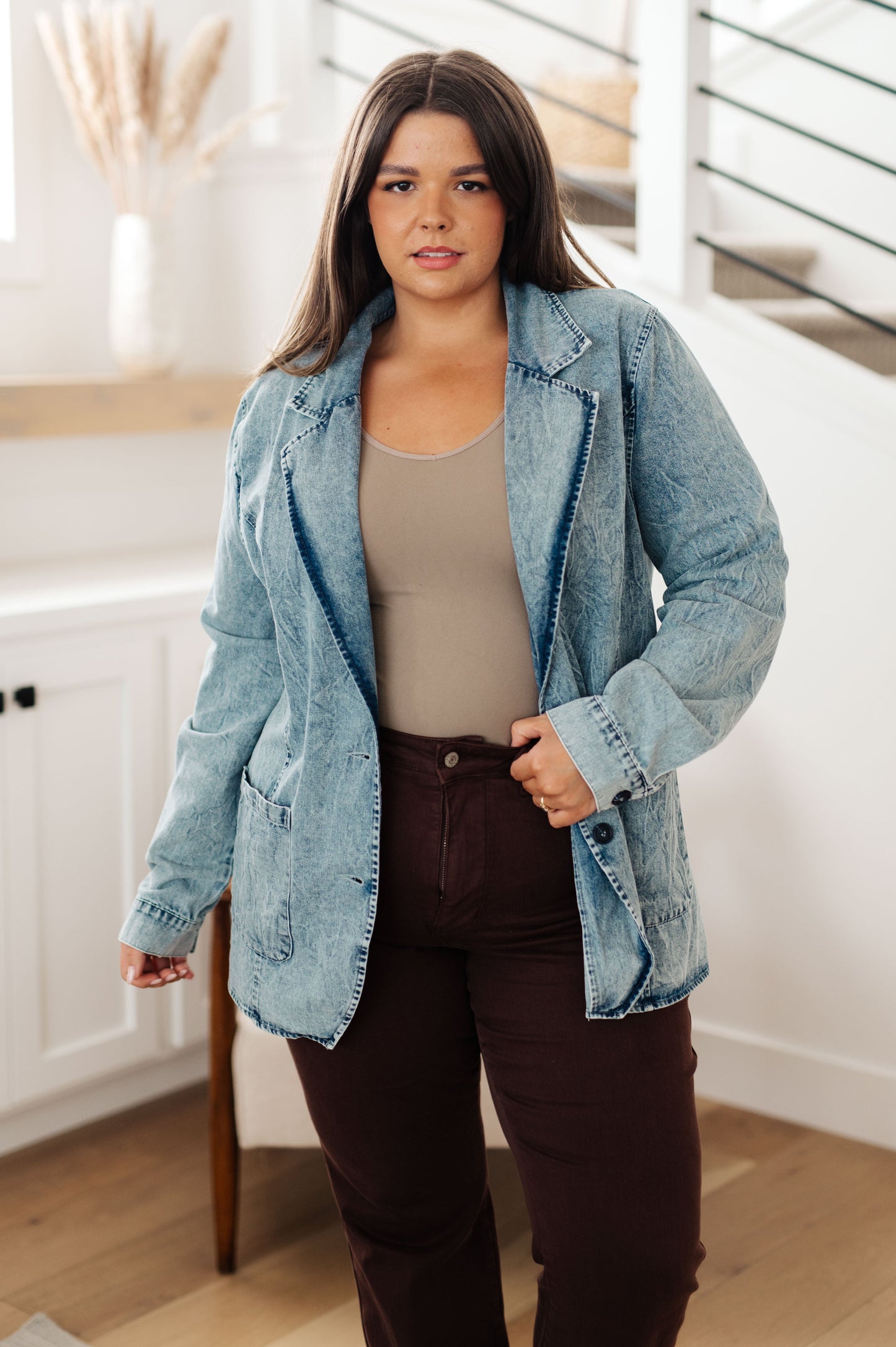 Business Brunch Denim Blazer - Shop All Around Divas