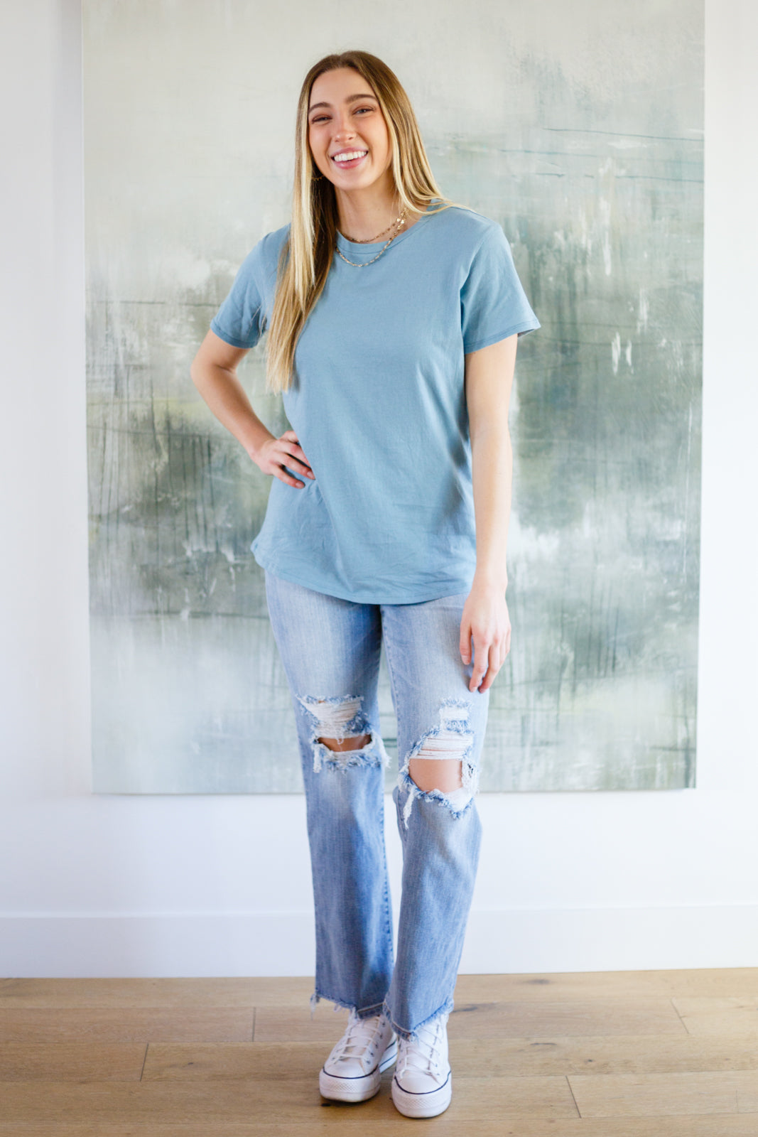 Cardinal Short Sleeve Tee in Blue Grey - Shop All Around Divas