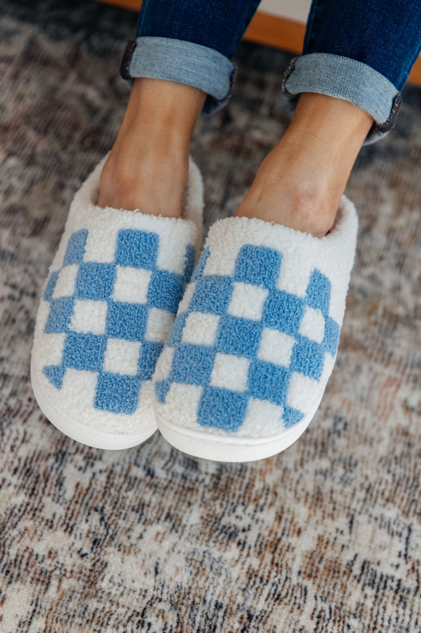 Checked Out Slippers in Blue - Shop All Around Divas