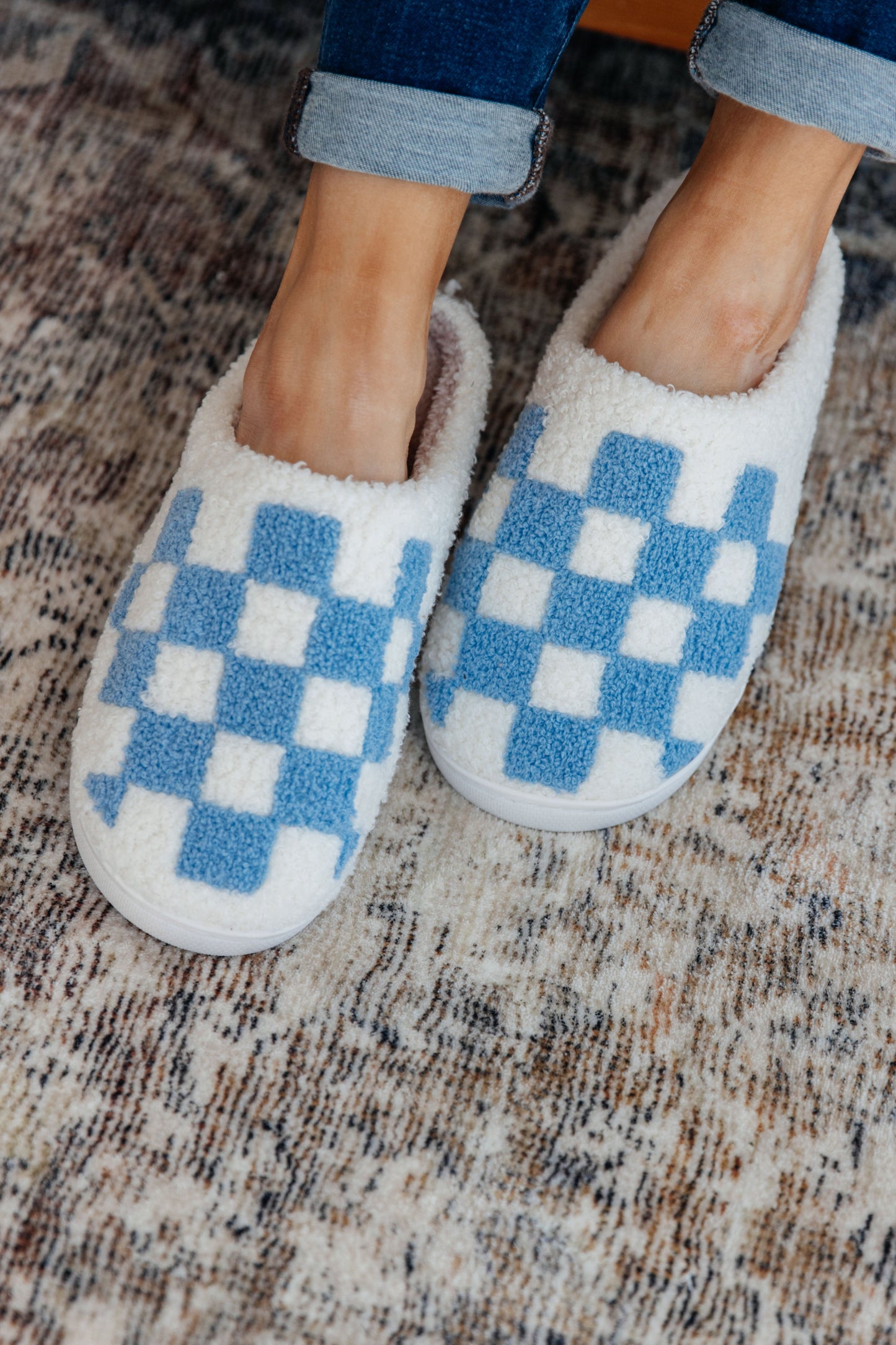 Checked Out Slippers in Blue - Shop All Around Divas