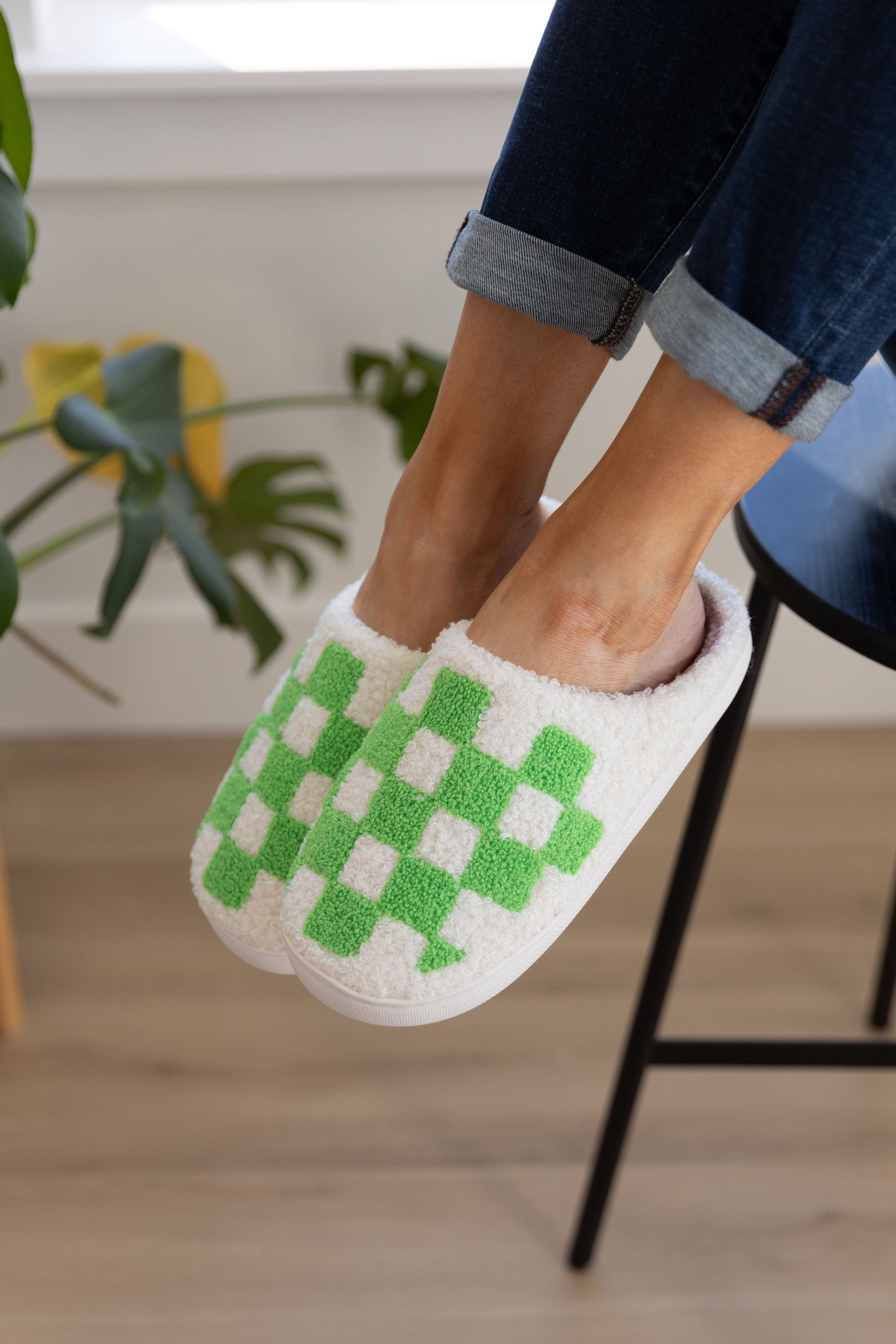 Checked Out Slippers in Green - Shop All Around Divas