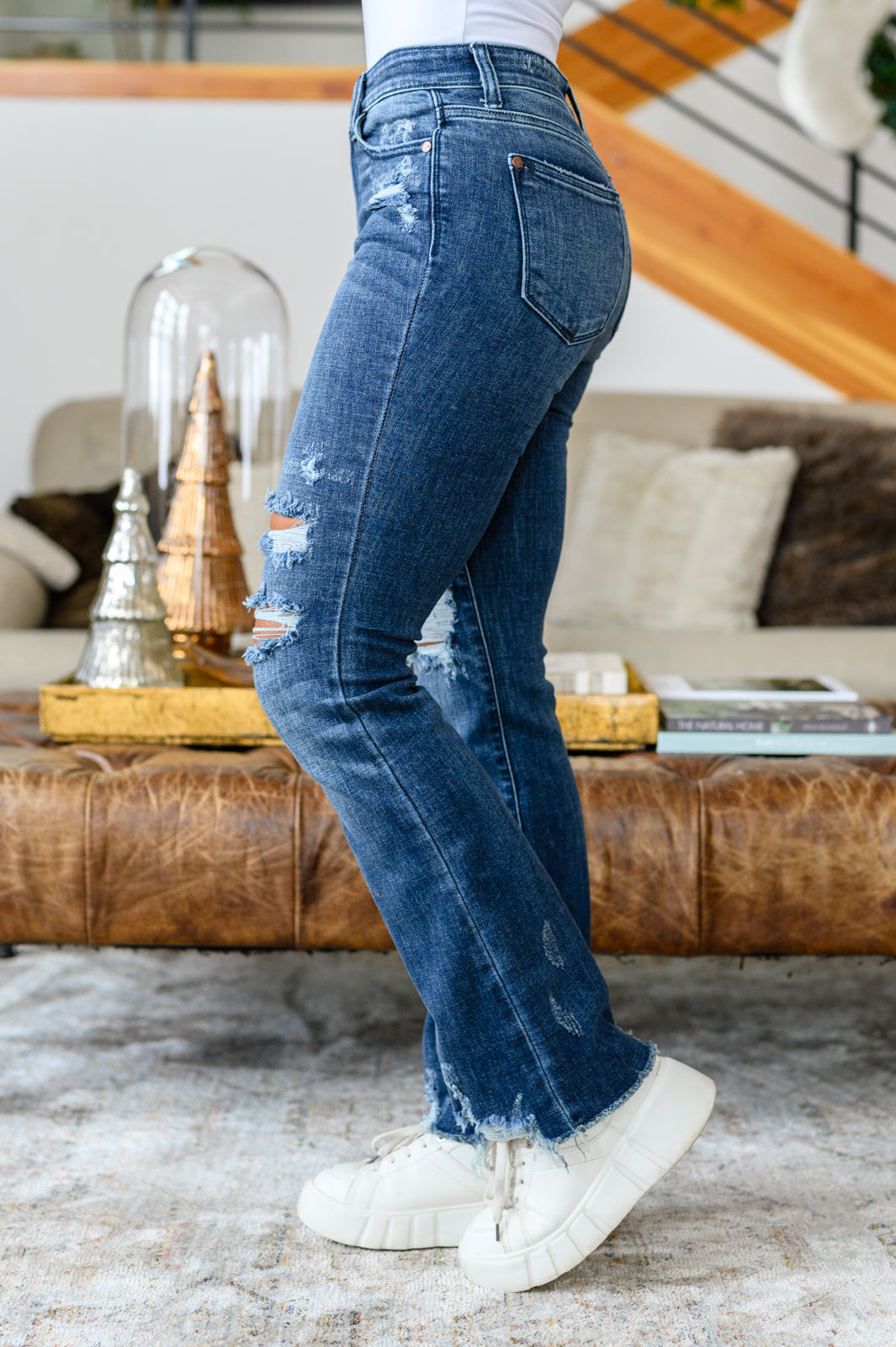 Christine High Contrast Slim Bootcut Destroyed Jeans - Shop All Around Divas