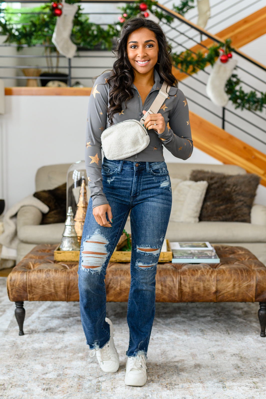 Christine High Contrast Slim Bootcut Destroyed Jeans - Shop All Around Divas