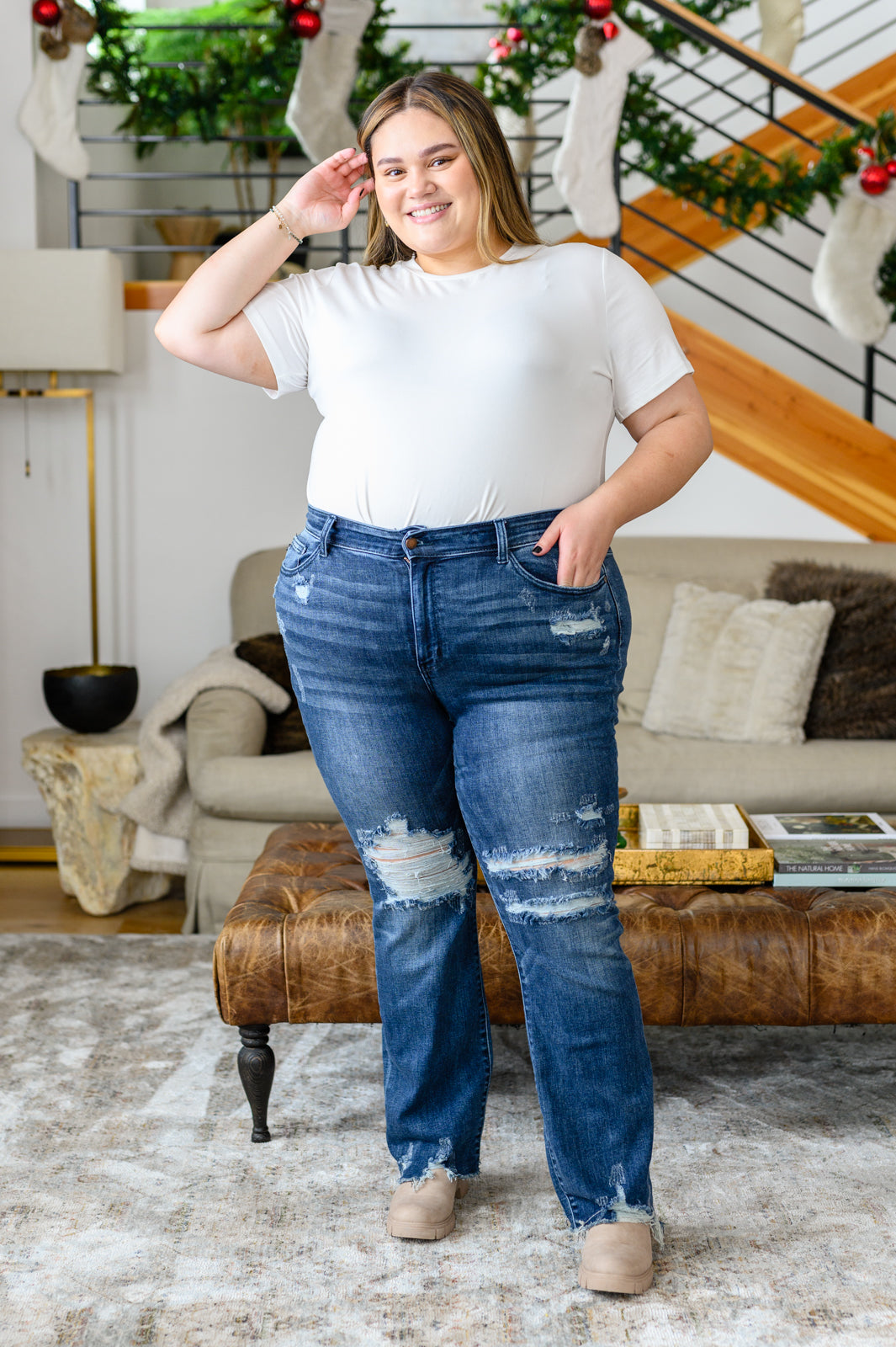 Christine High Contrast Slim Bootcut Destroyed Jeans - Shop All Around Divas