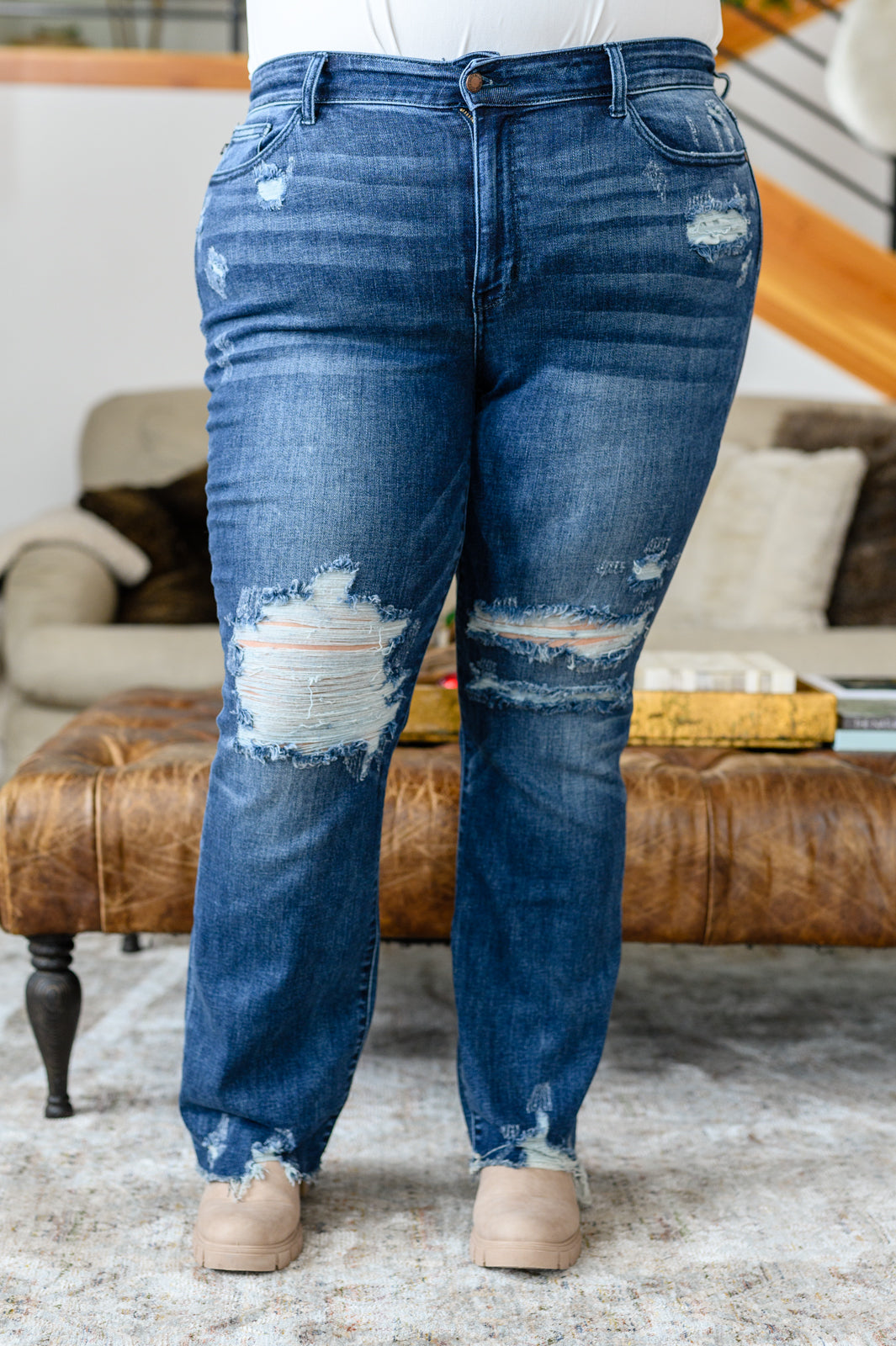 Christine High Contrast Slim Bootcut Destroyed Jeans - Shop All Around Divas