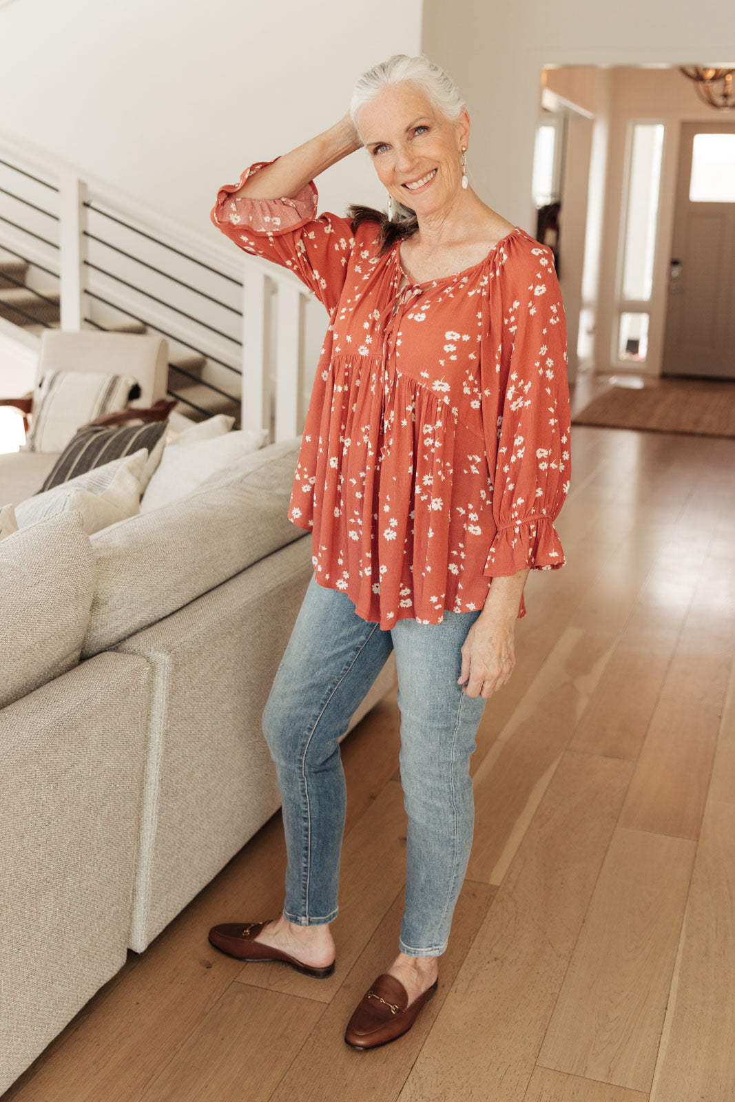 Daisy Flow Blouse In Rust - Shop All Around Divas