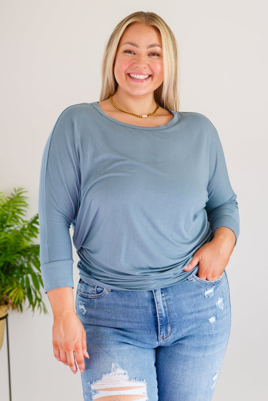 Daytime Boat Neck Top in Blue Gray - Shop All Around Divas