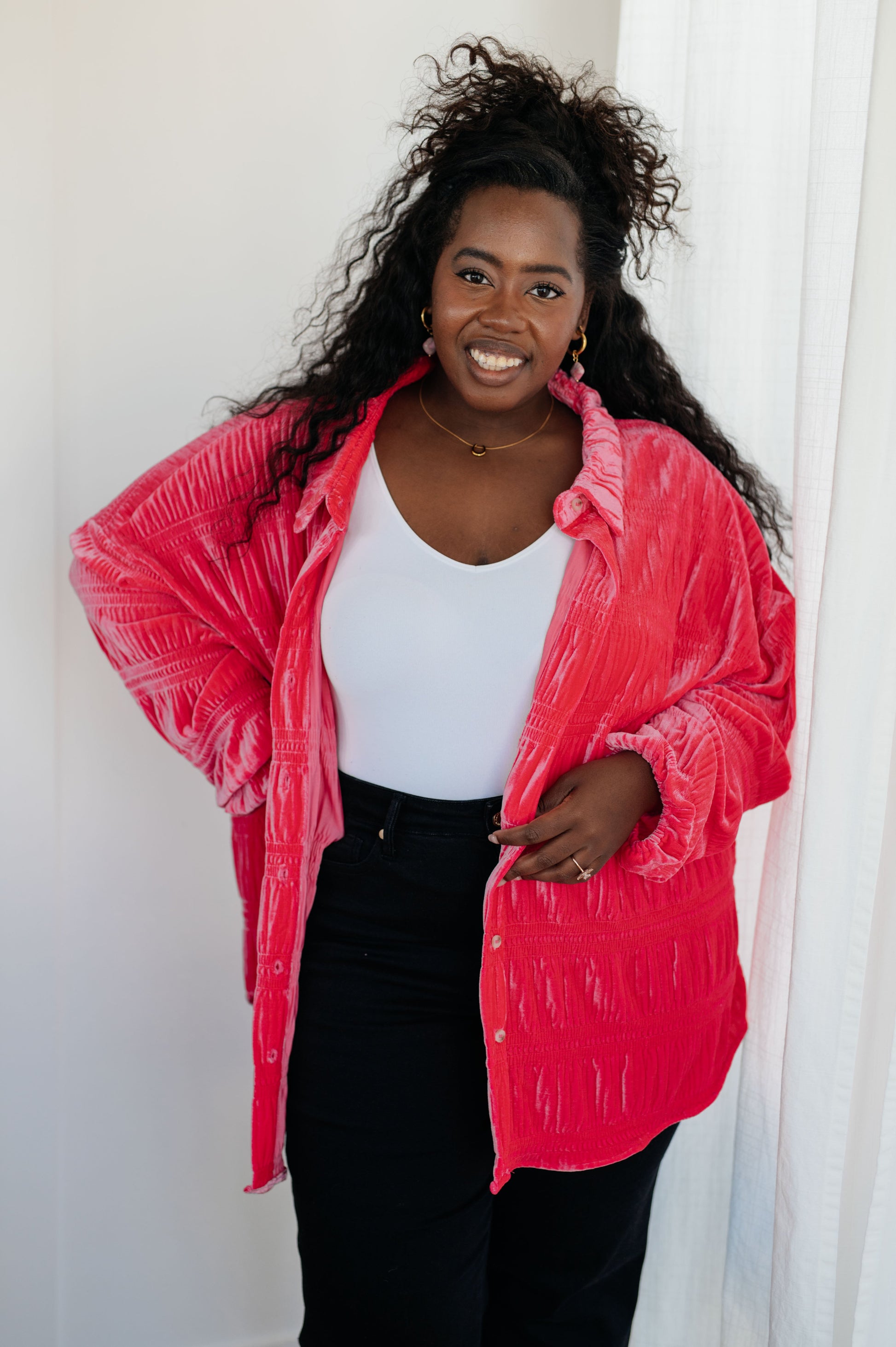 Feeling Fuchsia Velvet Button Down - Shop All Around Divas