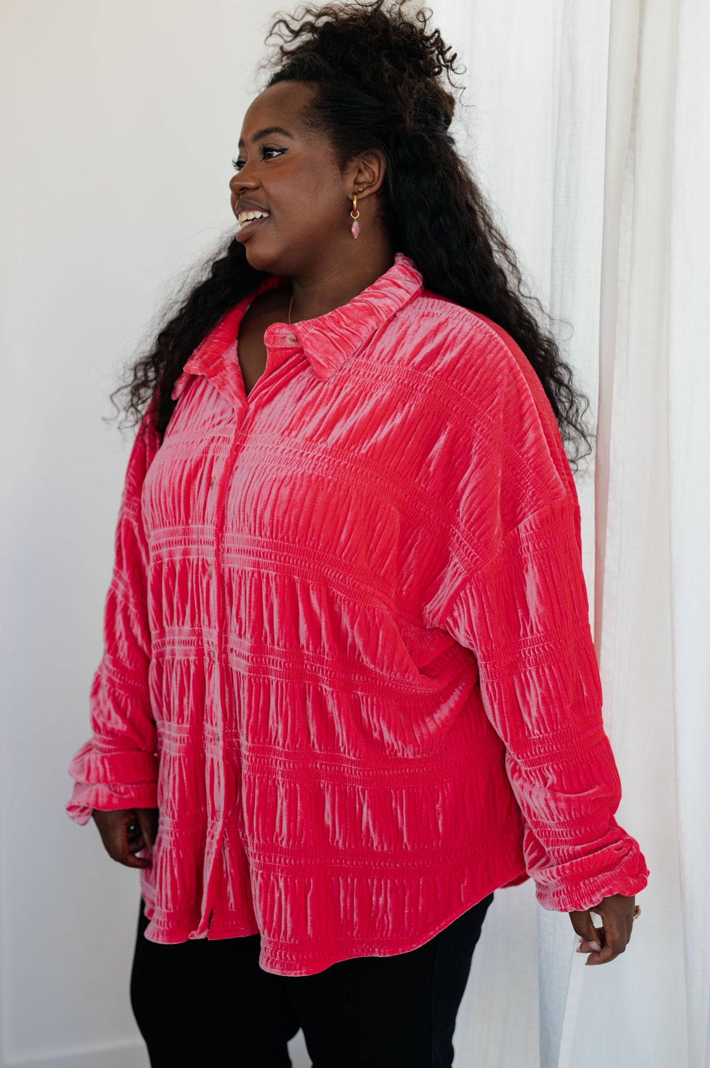 Feeling Fuchsia Velvet Button Down - Shop All Around Divas