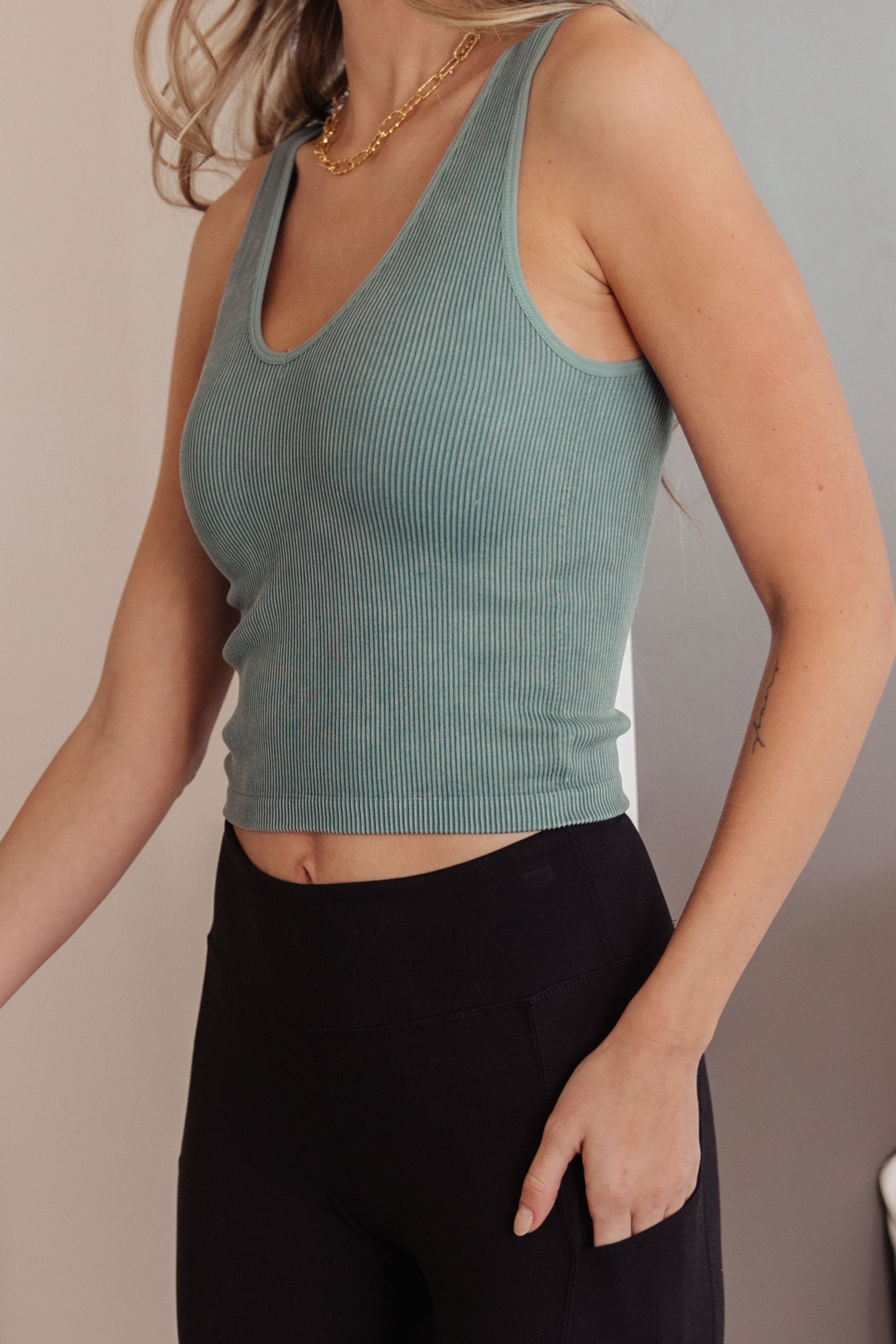 Fundamentals Ribbed Seamless Reversible Tank in Vintage Blue - Shop All Around Divas