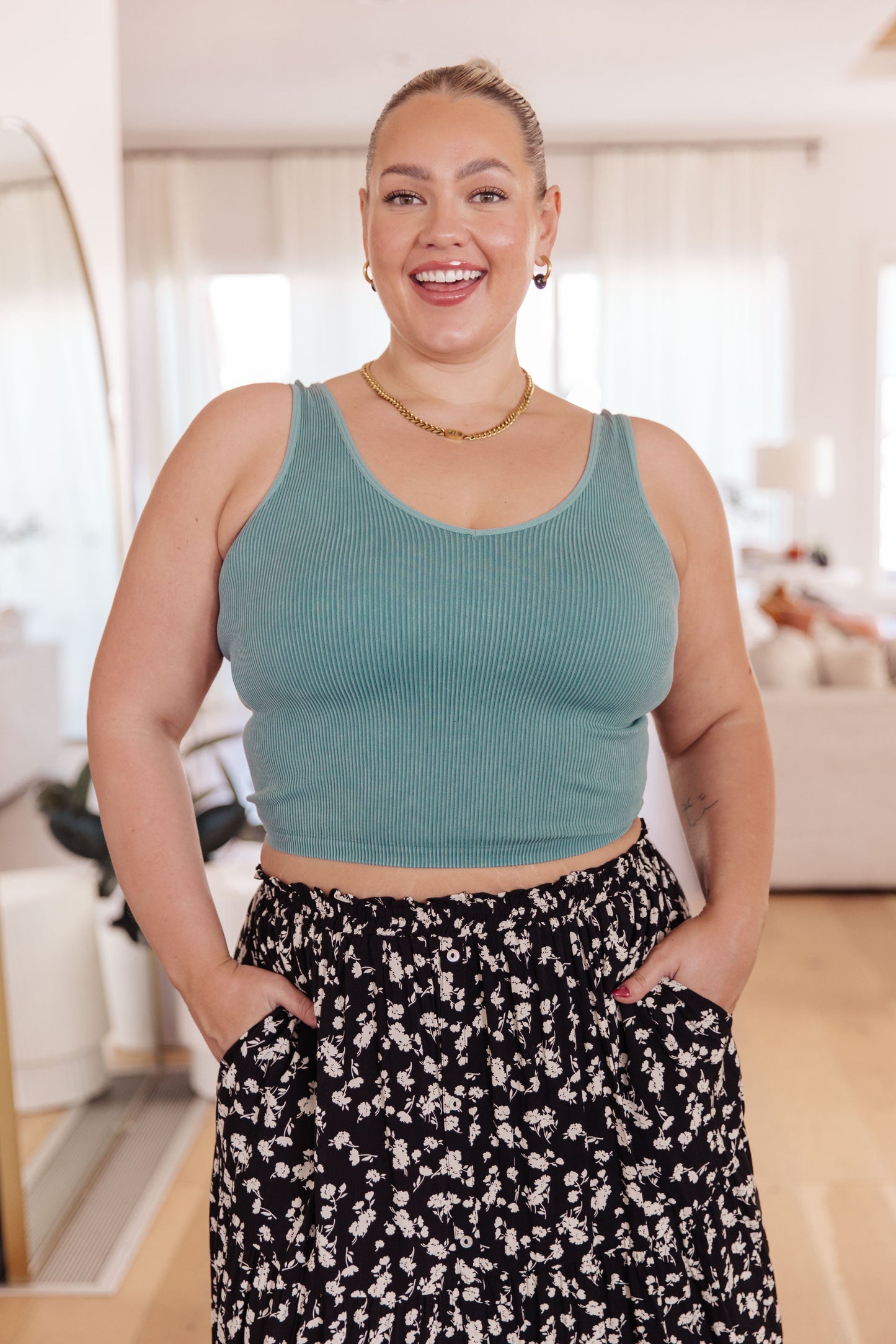 Fundamentals Ribbed Seamless Reversible Tank in Vintage Blue - Shop All Around Divas