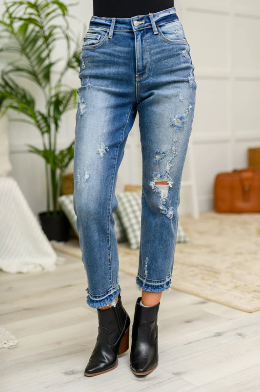 Harley Distressed Ankle Hem Jeans - Judy Blue