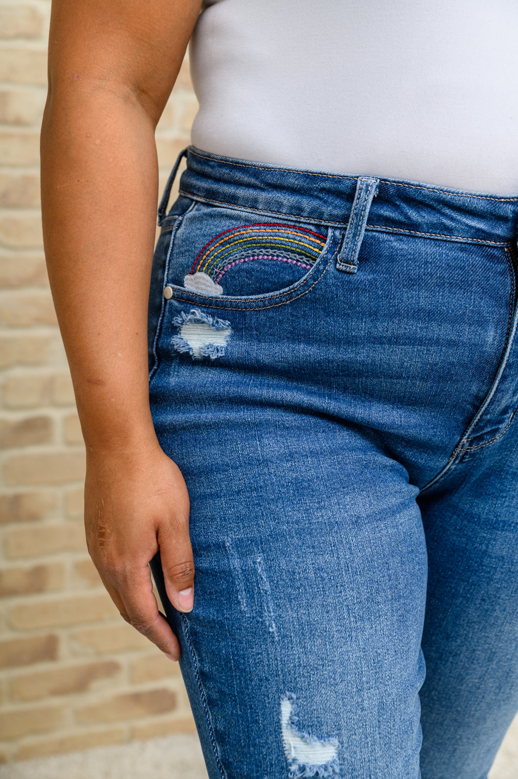 Hi-Rise Rainbow Embroidery Cropped Straight Leg Jeans - Judy Blue - Shop All Around Divas