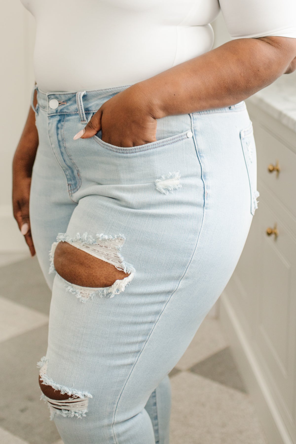 Super Light Destroyed Boyfriend Jeans - Judy Blue - Shop All Around Divas