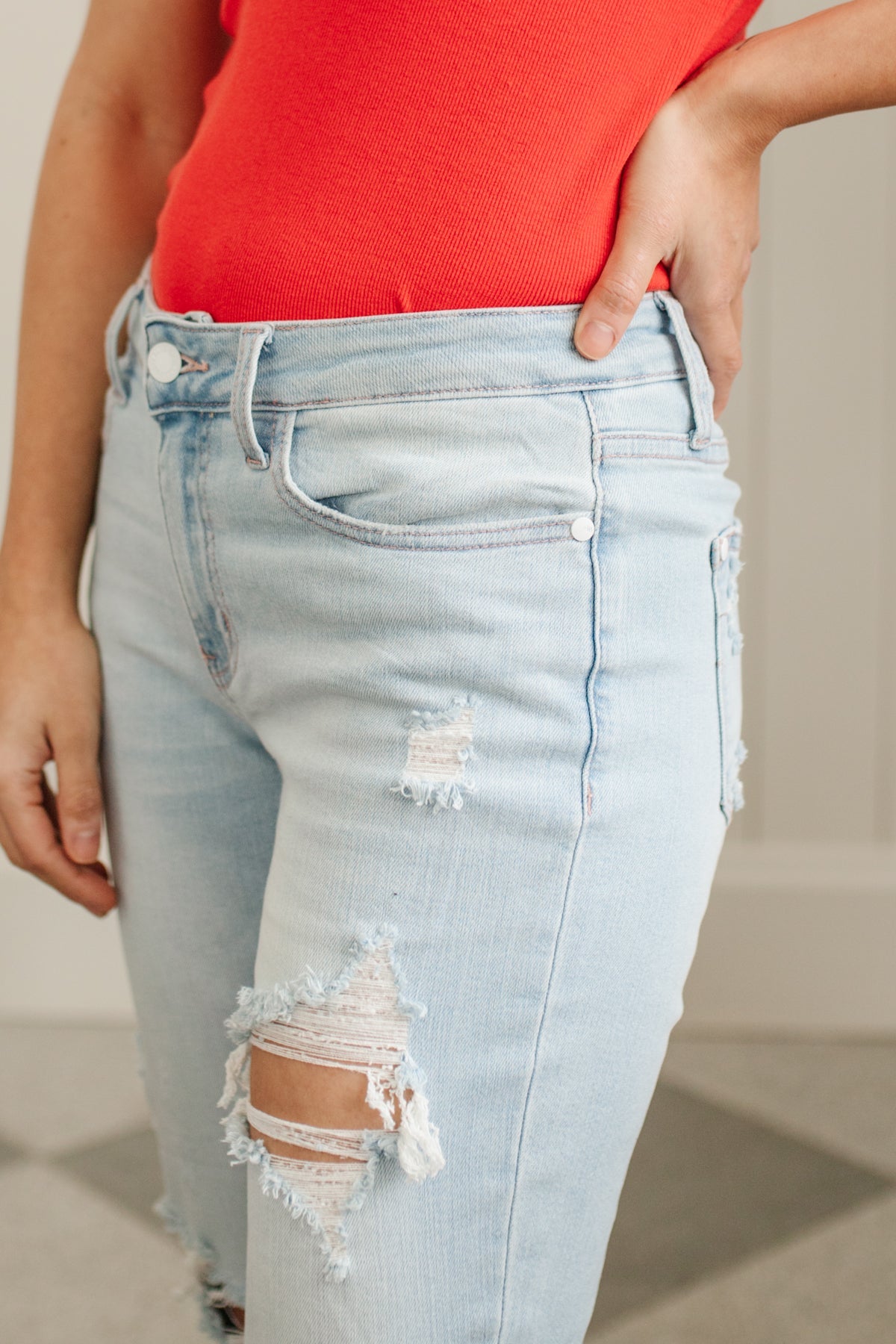 Super Light Destroyed Boyfriend Jeans - Judy Blue - Shop All Around Divas