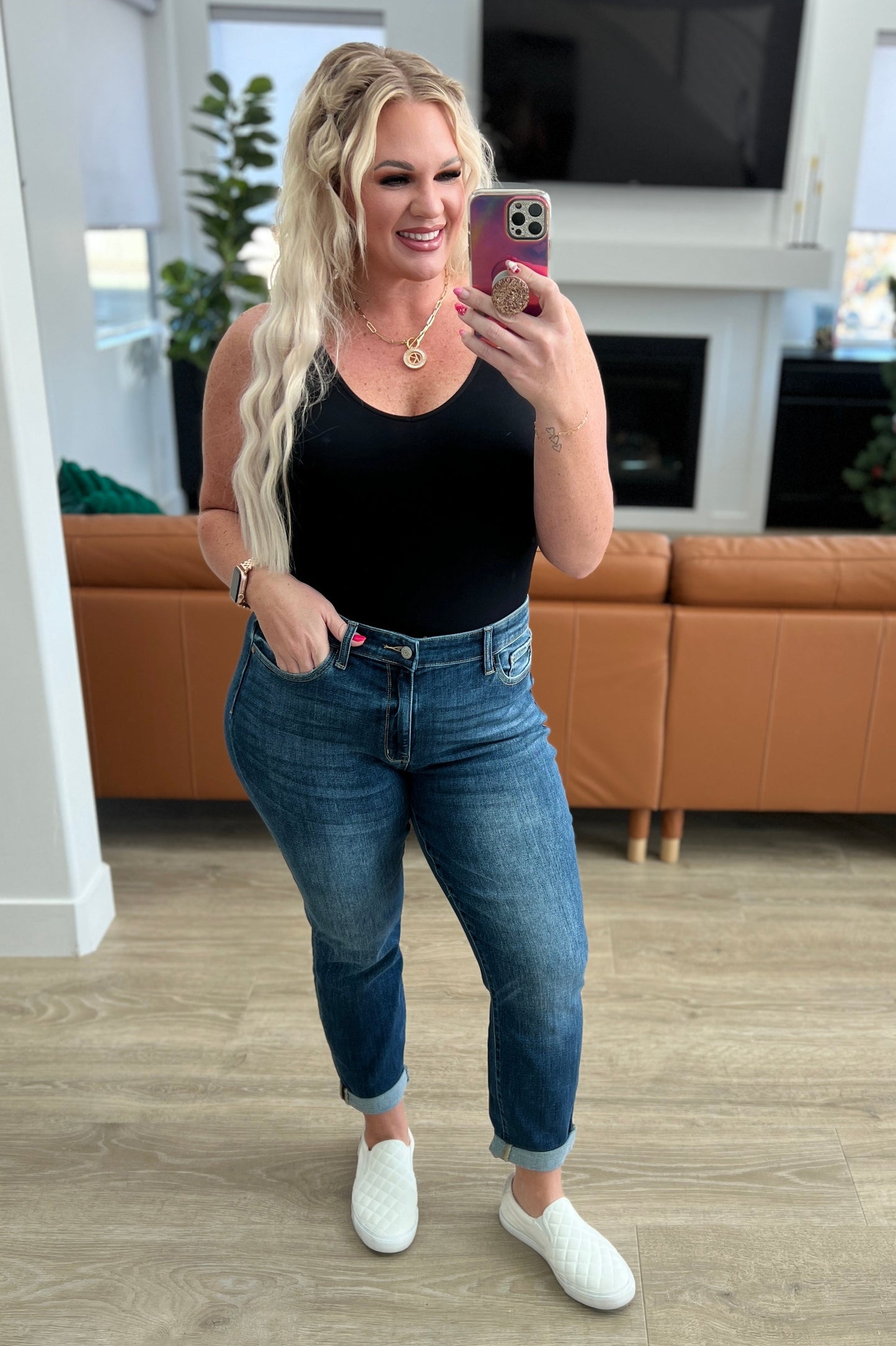 London Midrise Cuffed Boyfriend Jeans - Shop All Around Divas