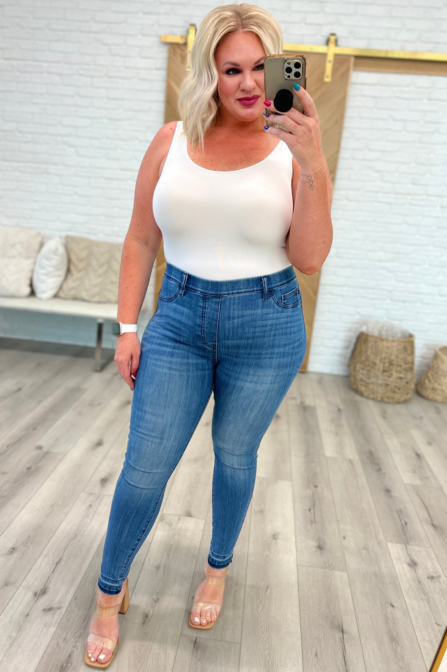 Amanda High Rise Pull on Release Hem Skinny Jeans - JUDY BLUE
