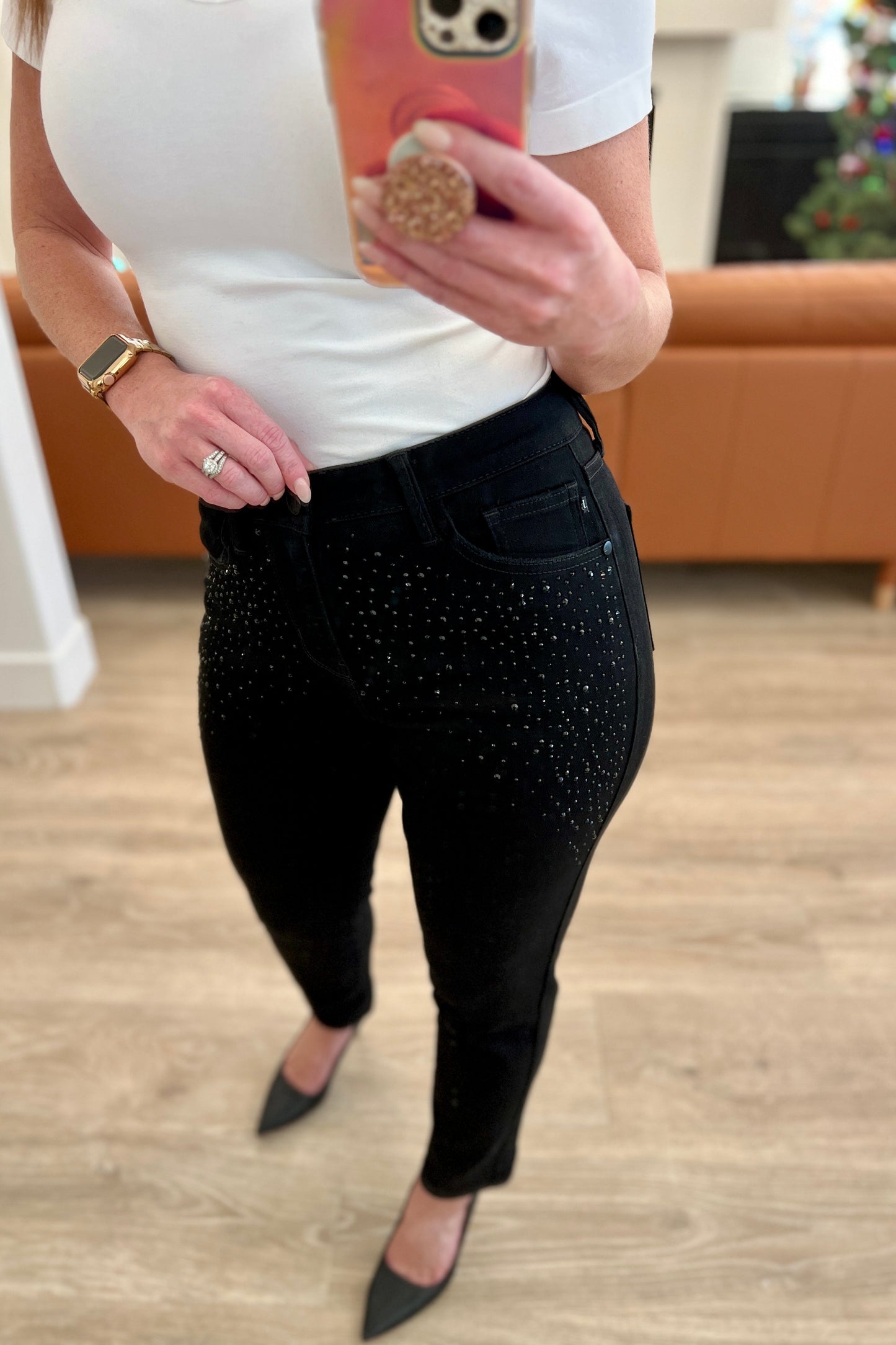 Reese Rhinestone Slim Fit Jeans in Black - Shop All Around Divas