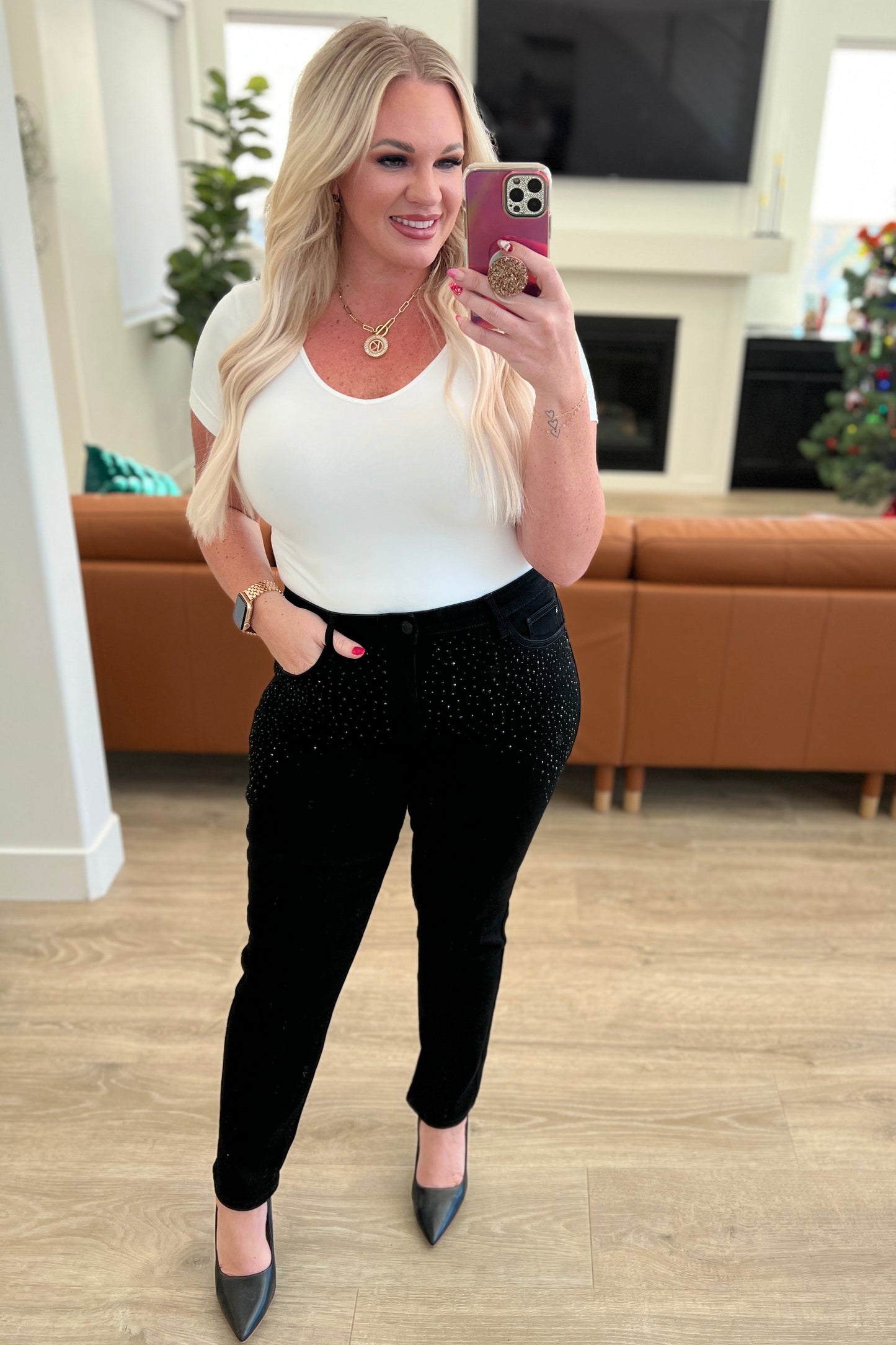 Reese Rhinestone Slim Fit Jeans in Black - Shop All Around Divas