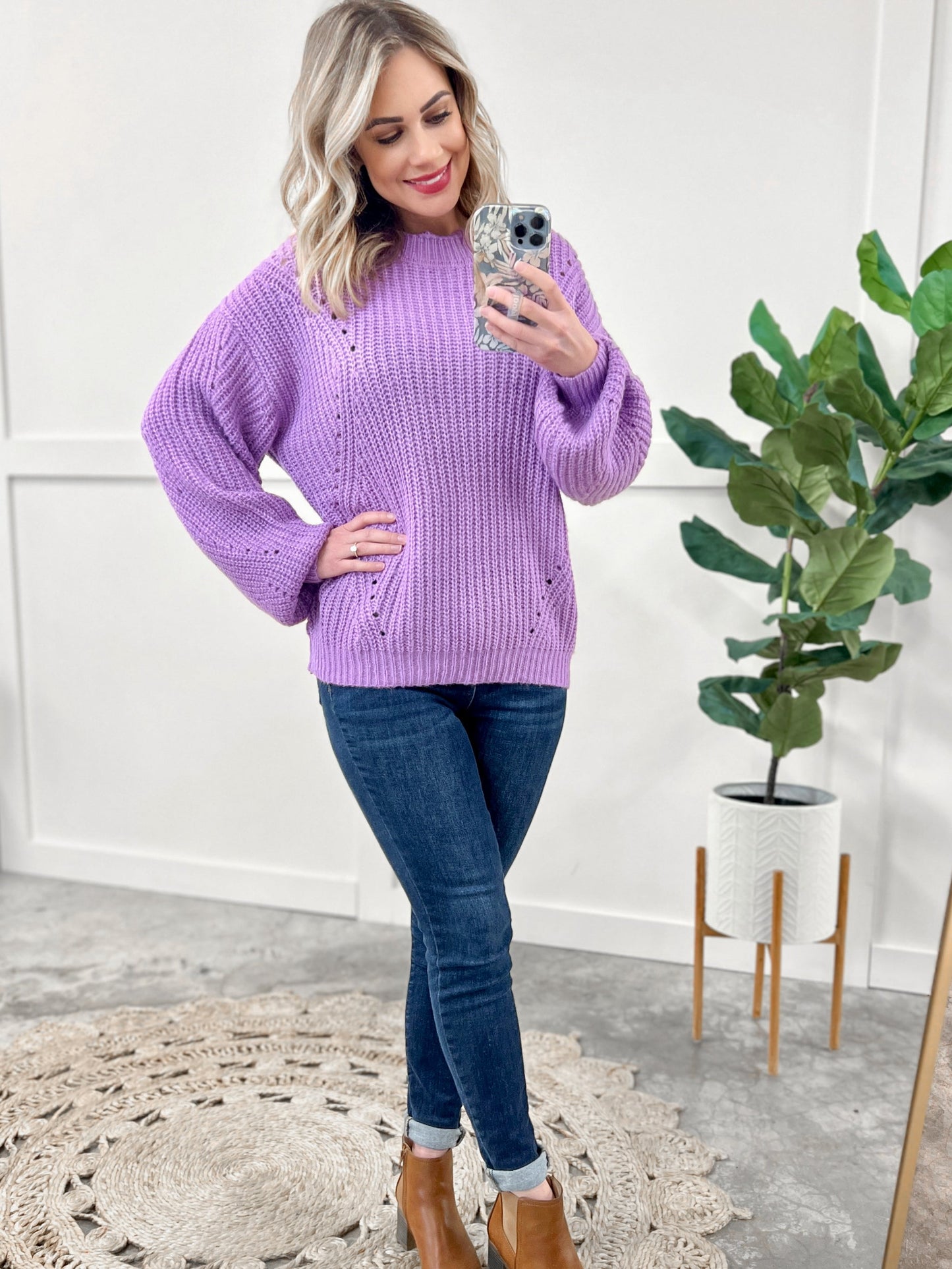 Cozy Knit Sweater In Bright Orchid