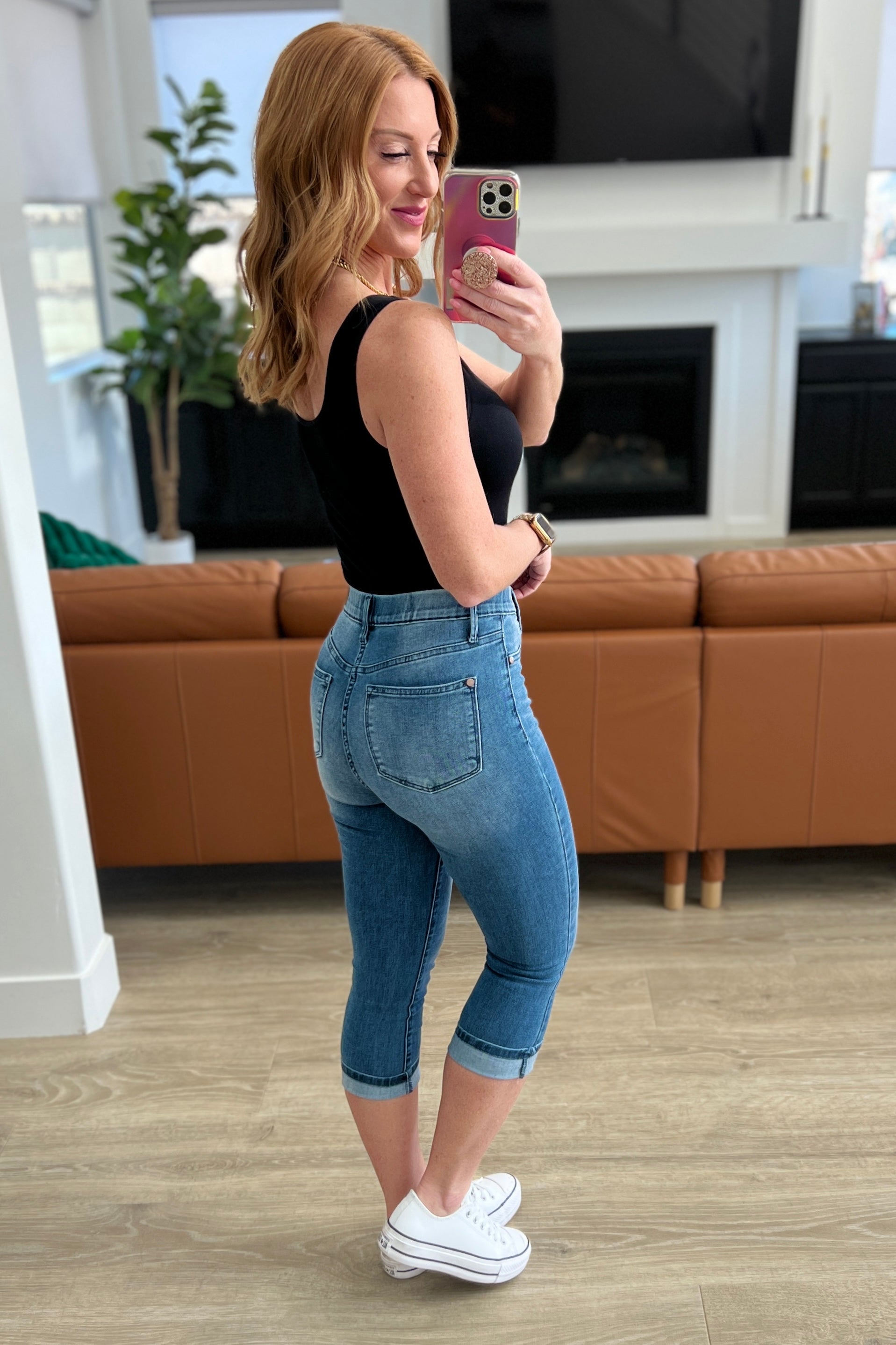 Emily High Rise Cool Denim Pull On Capri Jeans - JUDY BLUE - Shop All Around Divas