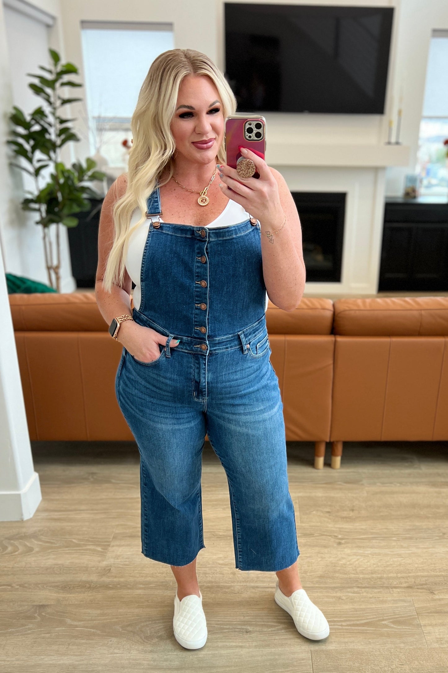 Priscilla High Rise Crop Wide Leg Denim Overalls - JUDY BLUE