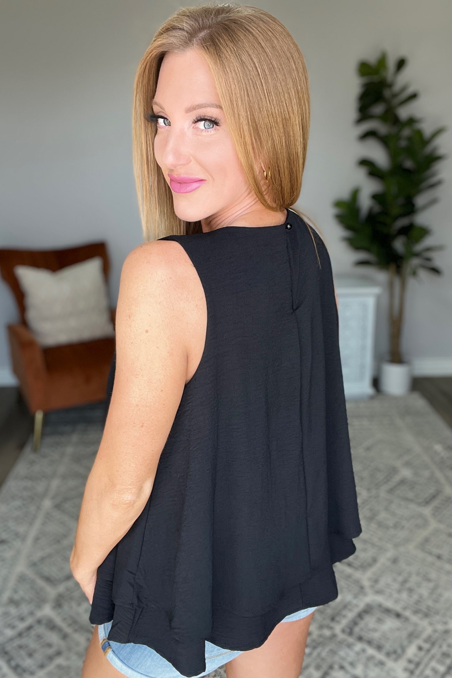 Double Tiered Flare Tank in Black - Shop All Around Divas