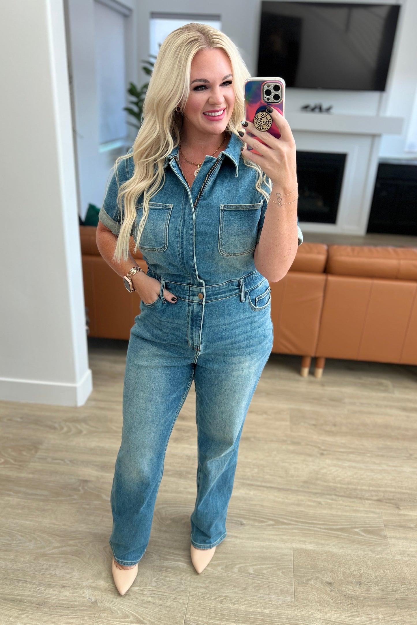 Sylvia Short Sleeve Denim Jumpsuit - Shop All Around Divas