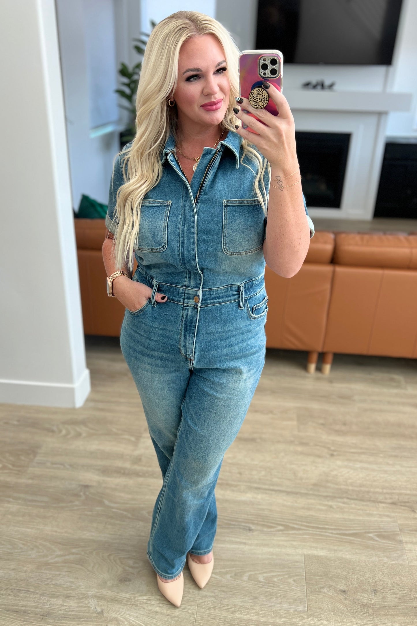 Sylvia Short Sleeve Denim Jumpsuit - Shop All Around Divas