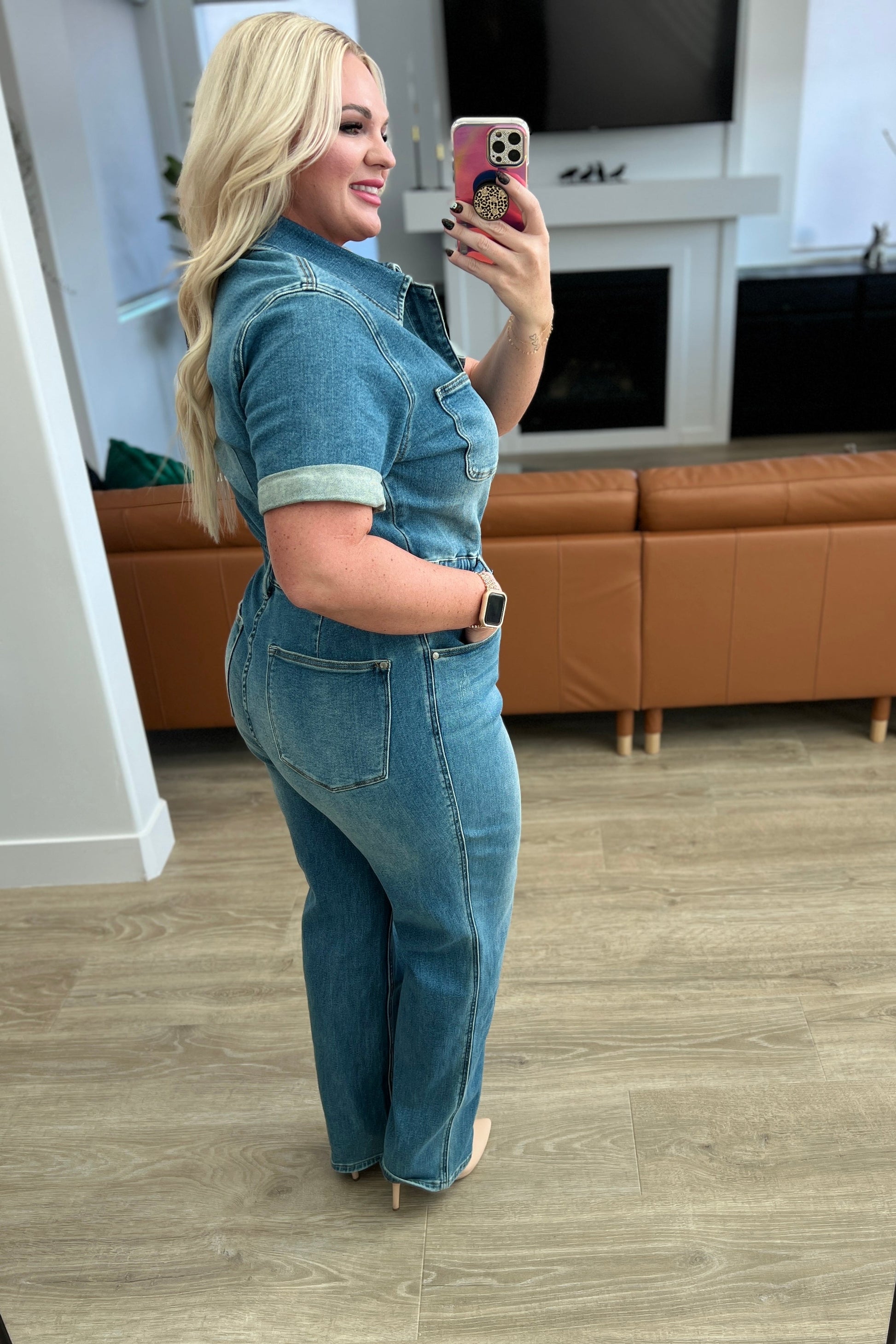 Sylvia Short Sleeve Denim Jumpsuit - Shop All Around Divas