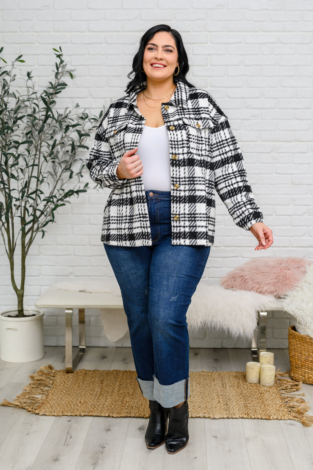 Kate Plaid Jacket in Black & White - Shop All Around Divas