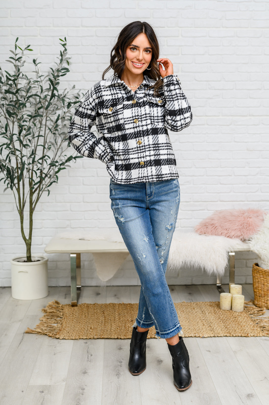 Kate Plaid Jacket in Black & White - Shop All Around Divas