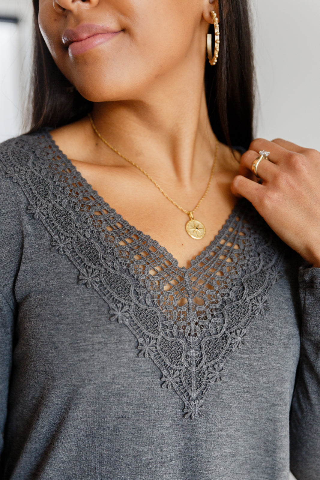 Lacey Long Sleeve V Neck In Gray - Shop All Around Divas