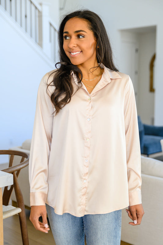 Loved For Years Satin Button Up In Beige - Shop All Around Divas