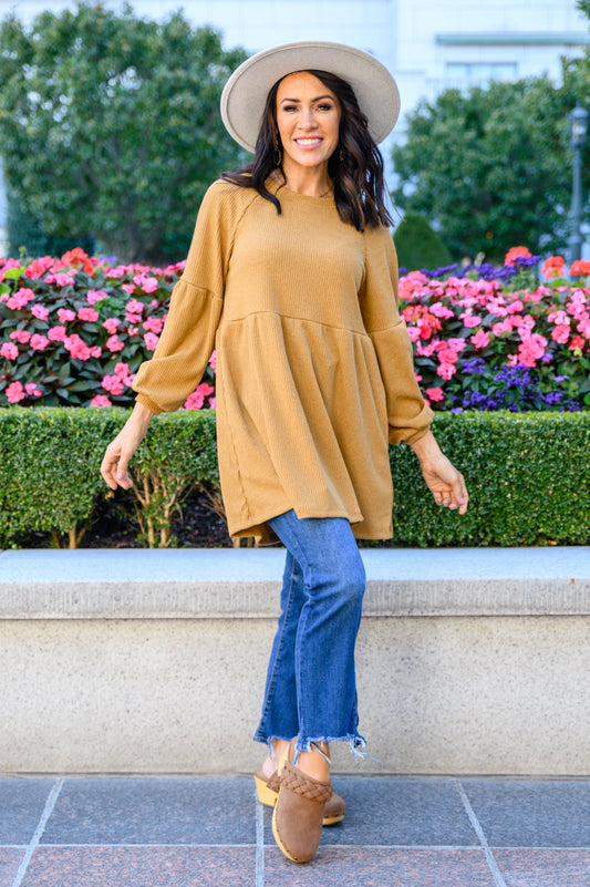 Melrose Ribbed Knit Raglan Tunic In Mustard - Shop All Around Divas