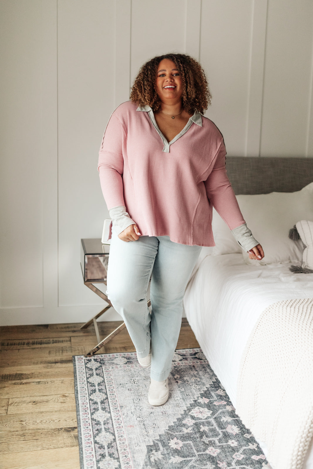 Mia Waffle Knit Long Sleeve In Pink - Shop All Around Divas