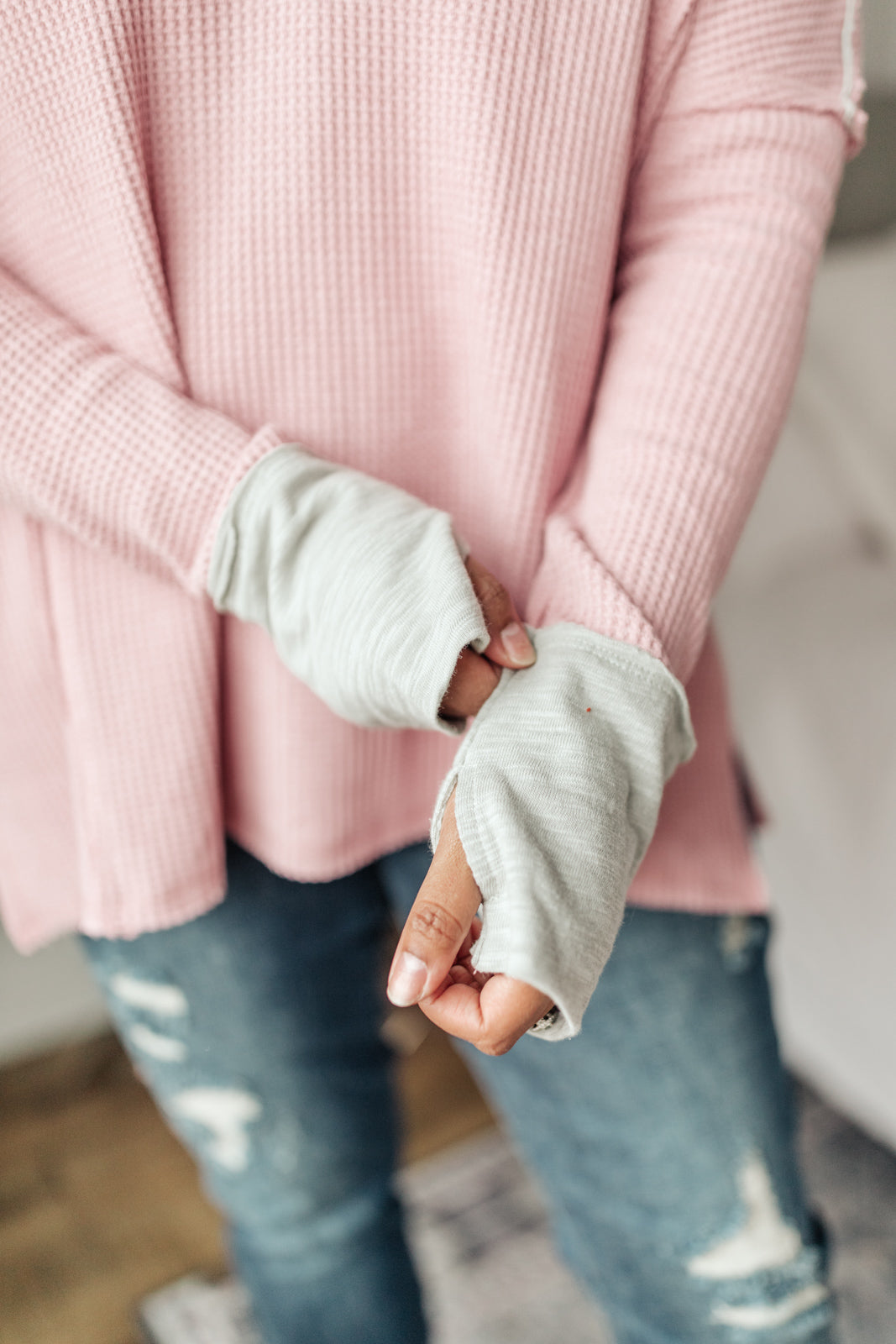 Mia Waffle Knit Long Sleeve In Pink - Shop All Around Divas