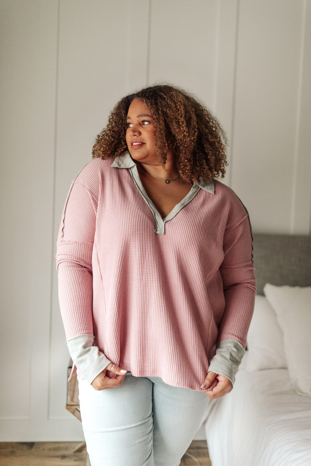 Mia Waffle Knit Long Sleeve In Pink - Shop All Around Divas