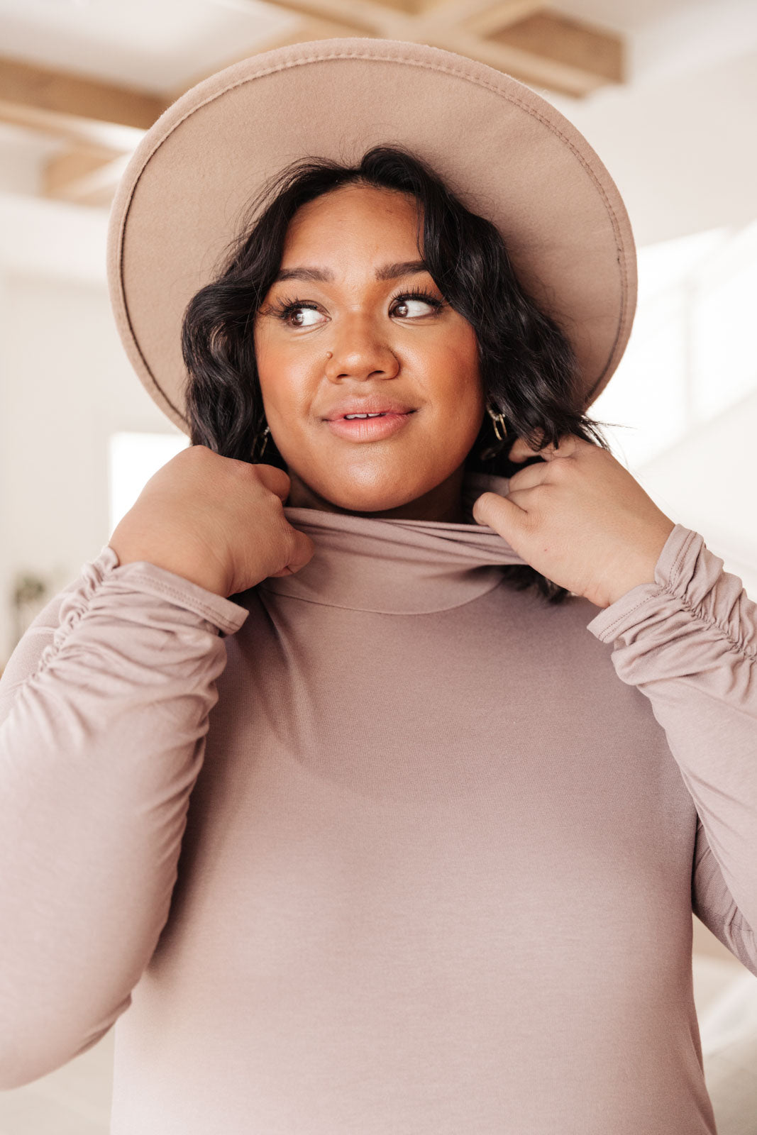 Nivia Draped Turtle Neck Tunic in Mocha - Shop All Around Divas