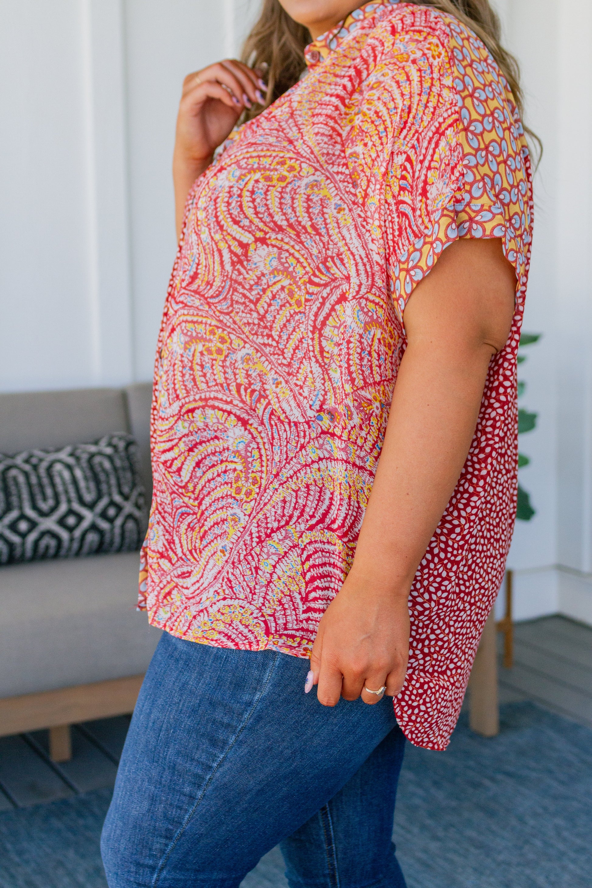 No Competition Mixed Print Button Down - Shop All Around Divas