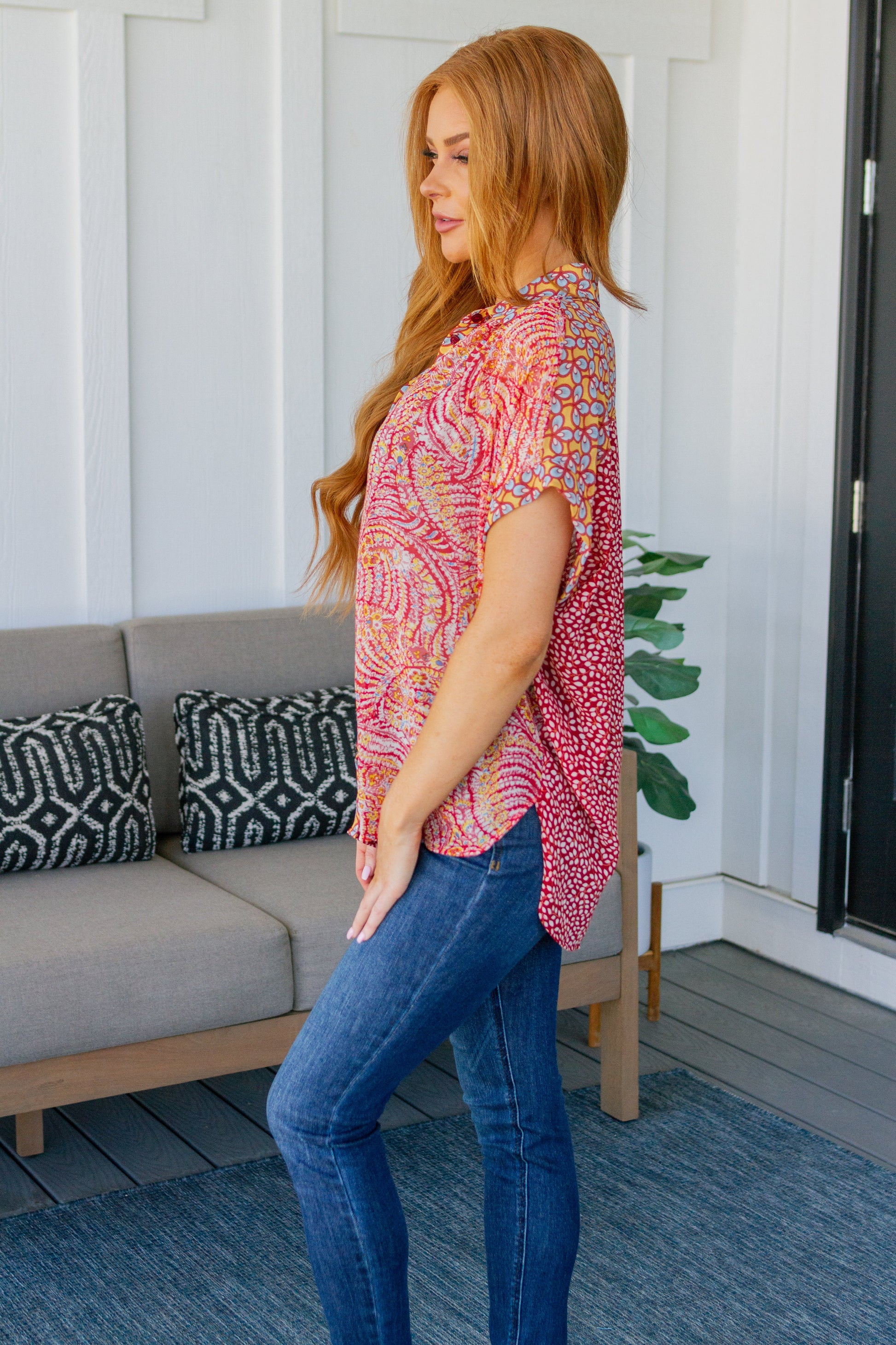 No Competition Mixed Print Button Down - Shop All Around Divas